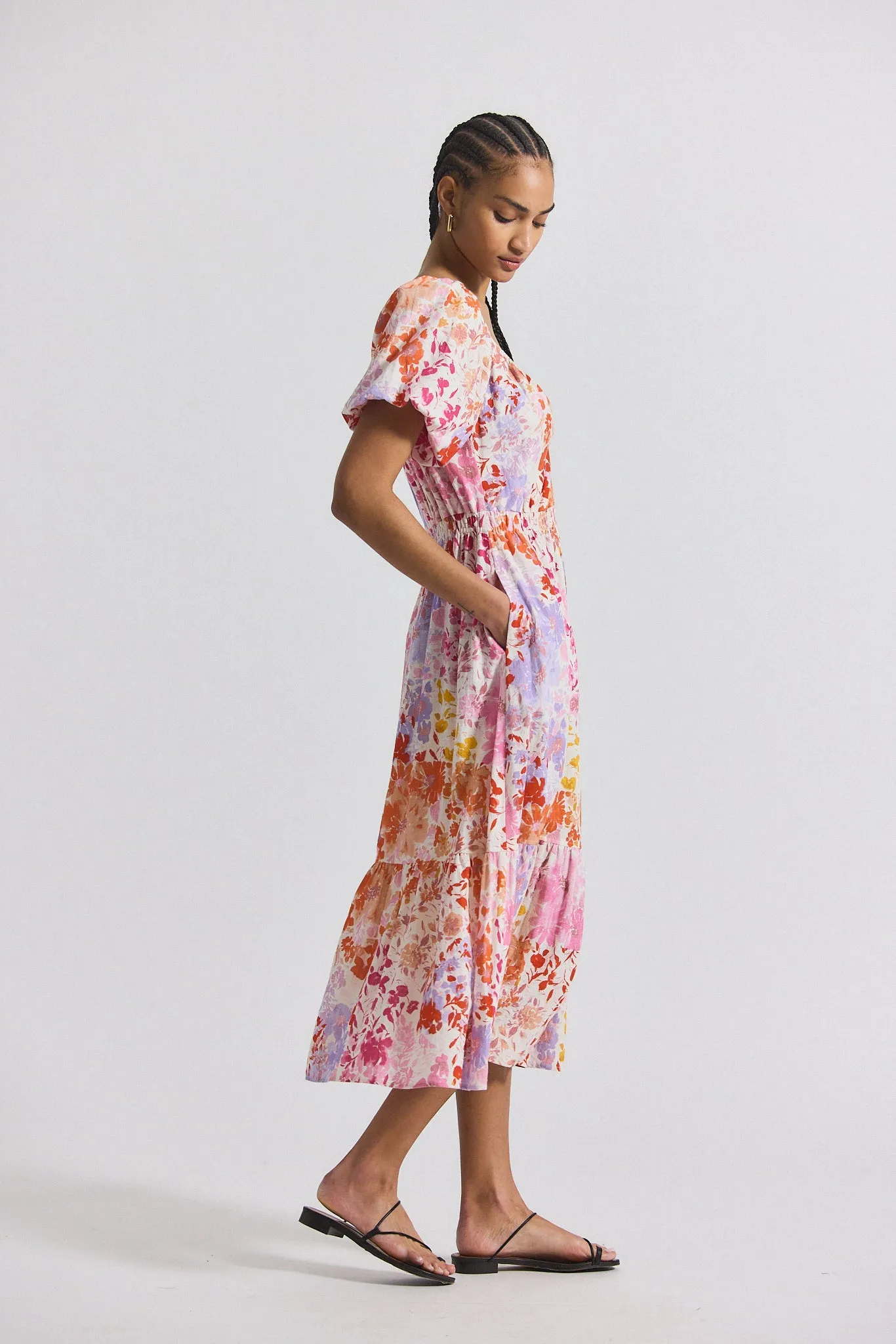 Laine Floral Printed Stretch Linen Puff Sleeve Maxi Dress - Rose Multi sold by Derek Lam product image thumbnail 5