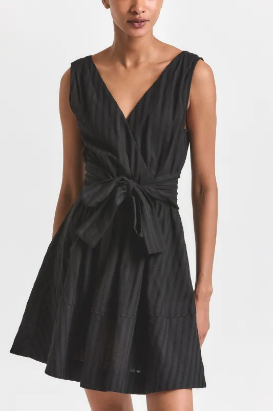 Abby Crochet Stripe Shirting Mini Dress - Black sold by Derek Lam