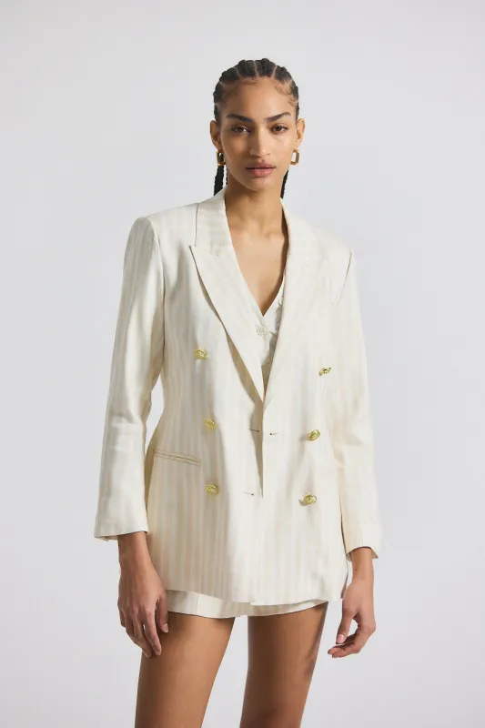 Walter Double Breasted Jacket - Sand-White sold by Derek Lam