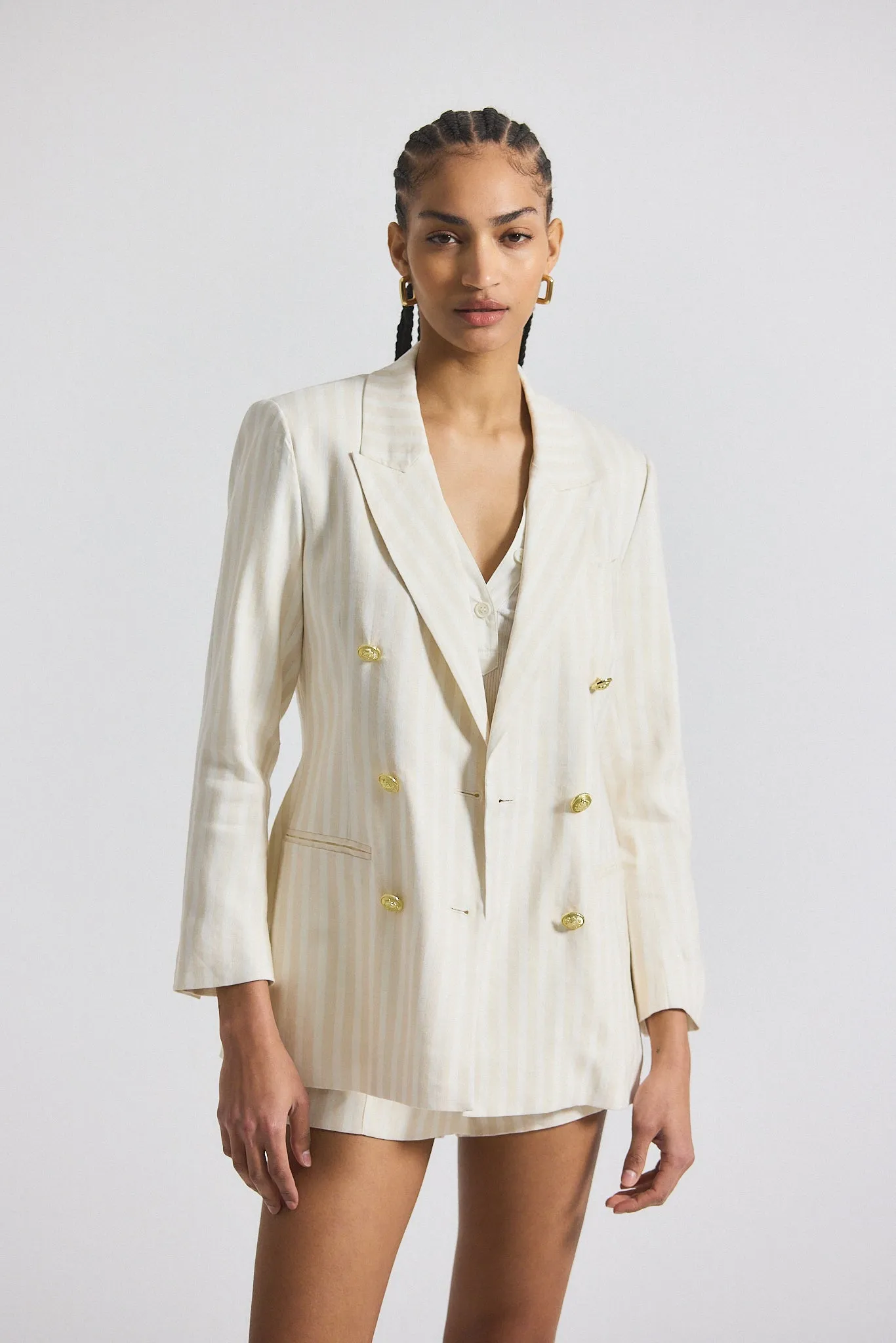 Walter Double Breasted Jacket - Sand-White sold by Derek Lam