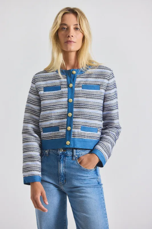 Elain Cotton Tweed Jacket With Denim Trim - Blue-White sold by Derek Lam