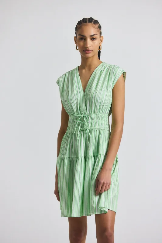Tora Pintuck Stripe Shirting Dress - Kelly Green-White sold by Derek Lam