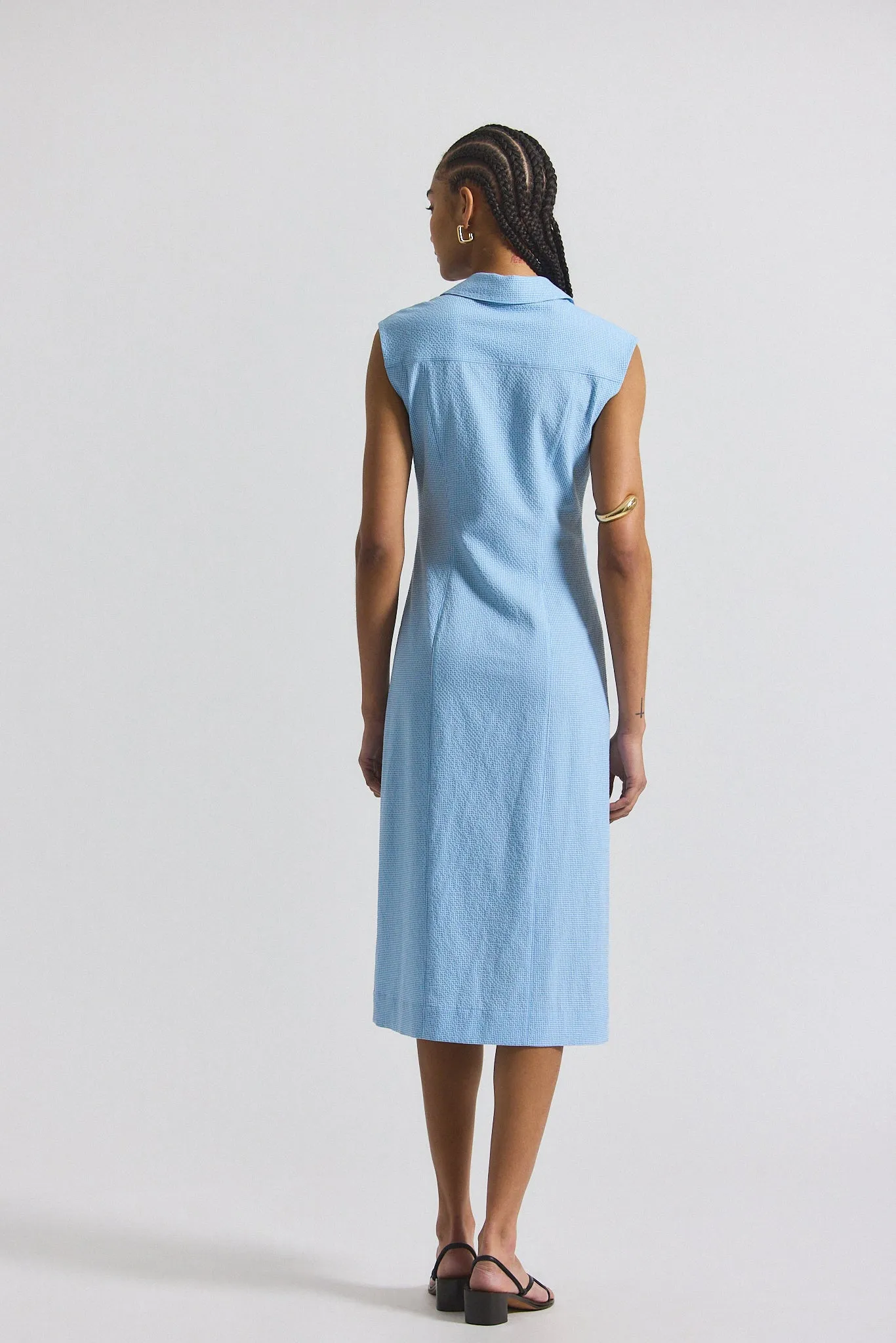 Nera Ruched Button Down Dress - Dusk Blue-White sold by Derek Lam product image thumbnail 4