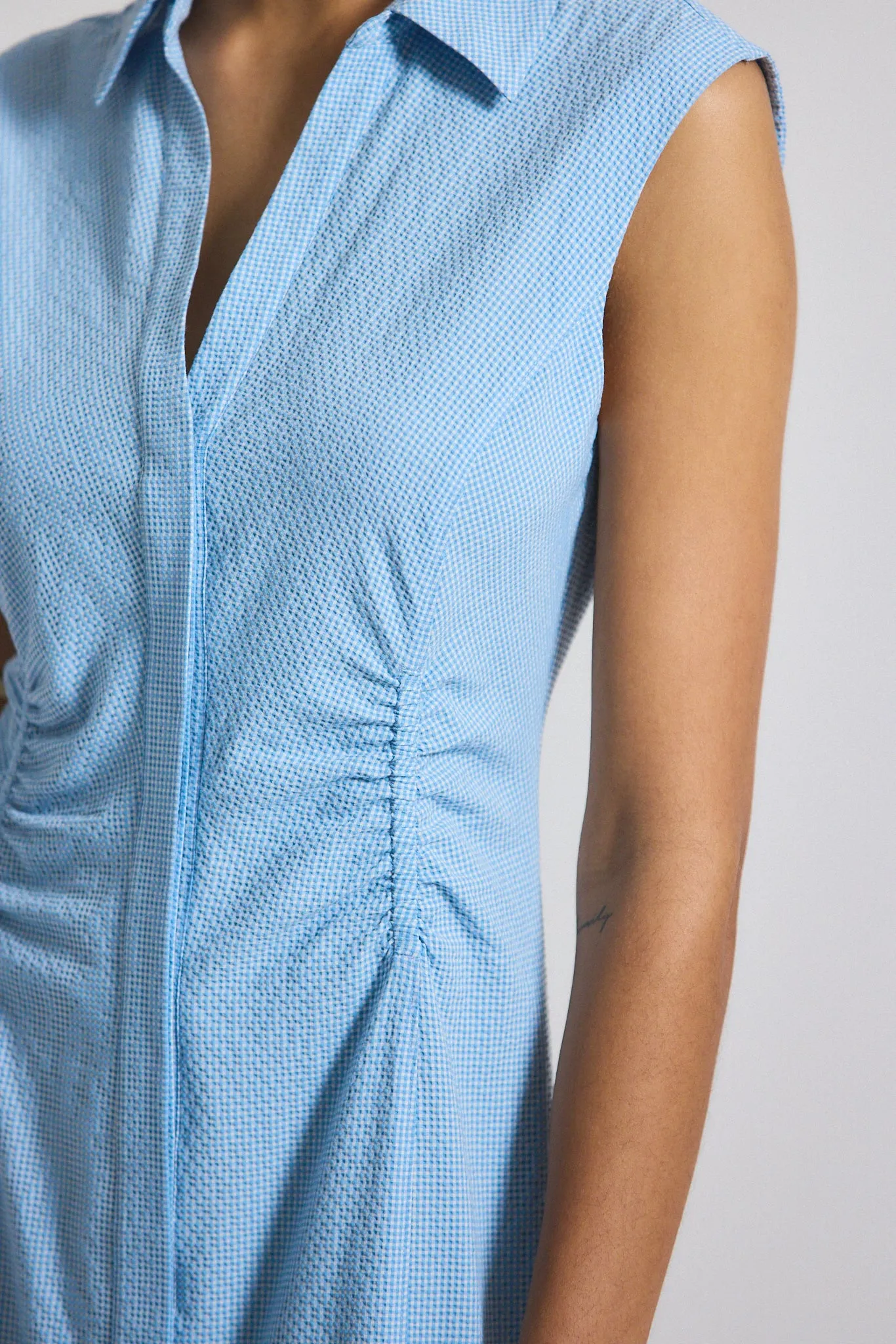 Nera Ruched Button Down Dress - Dusk Blue-White sold by Derek Lam product image thumbnail 2