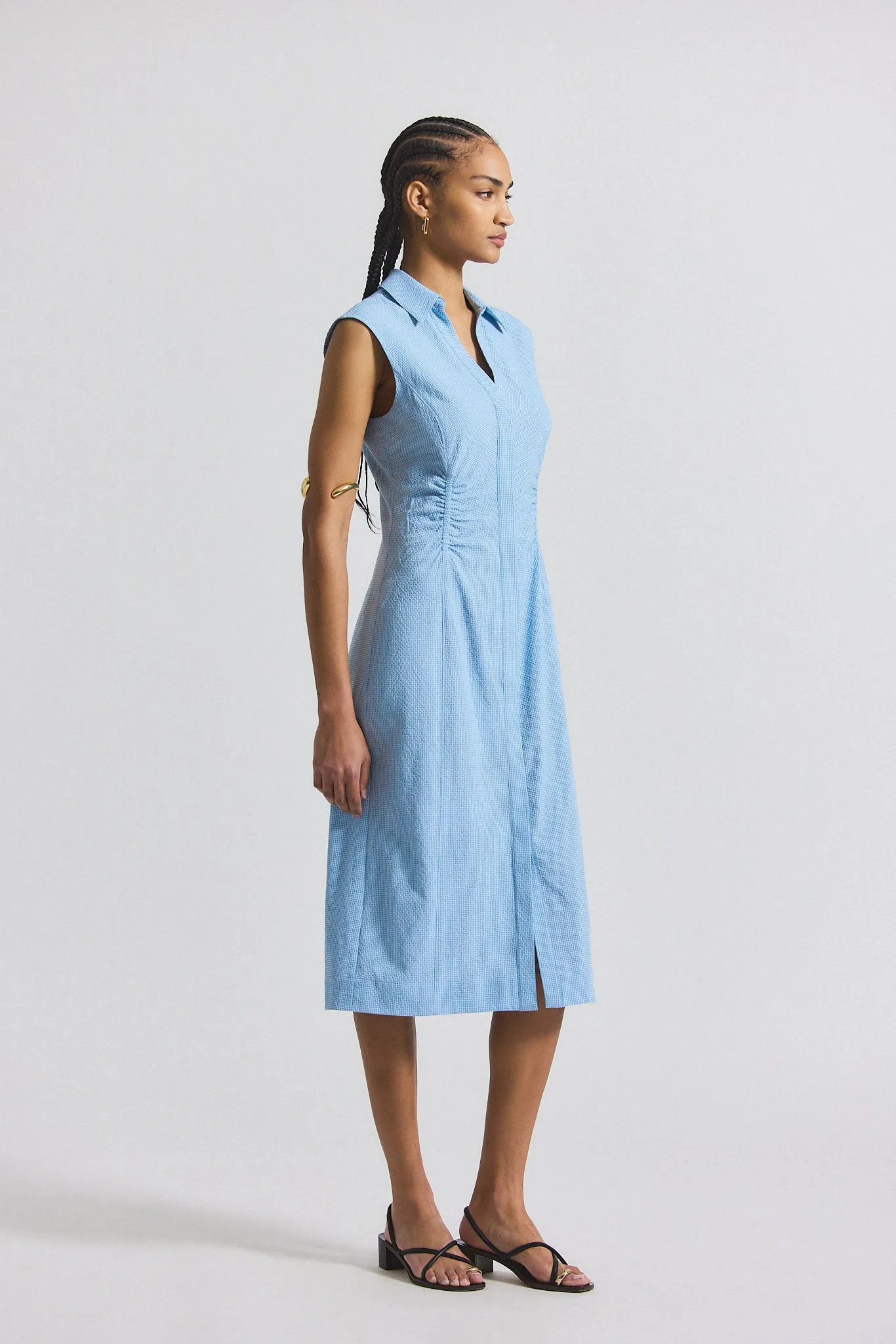 Nera Ruched Button Down Dress - Dusk Blue-White sold by Derek Lam product image thumbnail 3