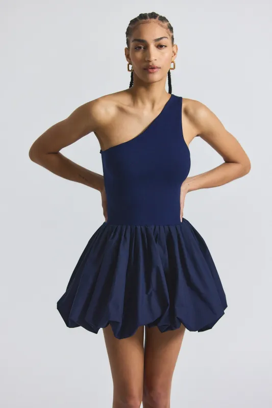 Calla Mixed Media Compact Knit Balloon Dress - Navy sold by Derek Lam