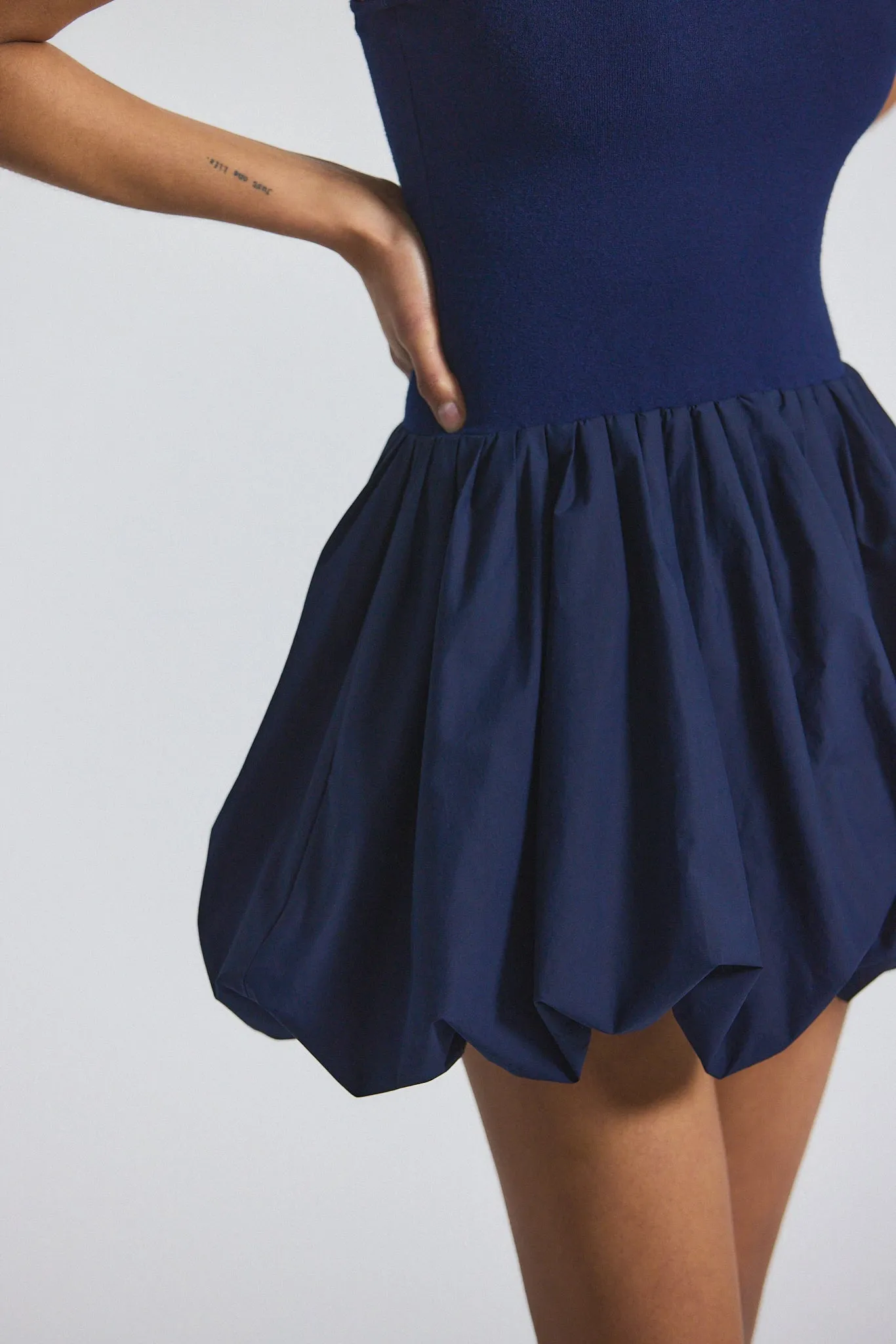 Calla Mixed Media Compact Knit Balloon Dress - Navy sold by Derek Lam product image thumbnail 2