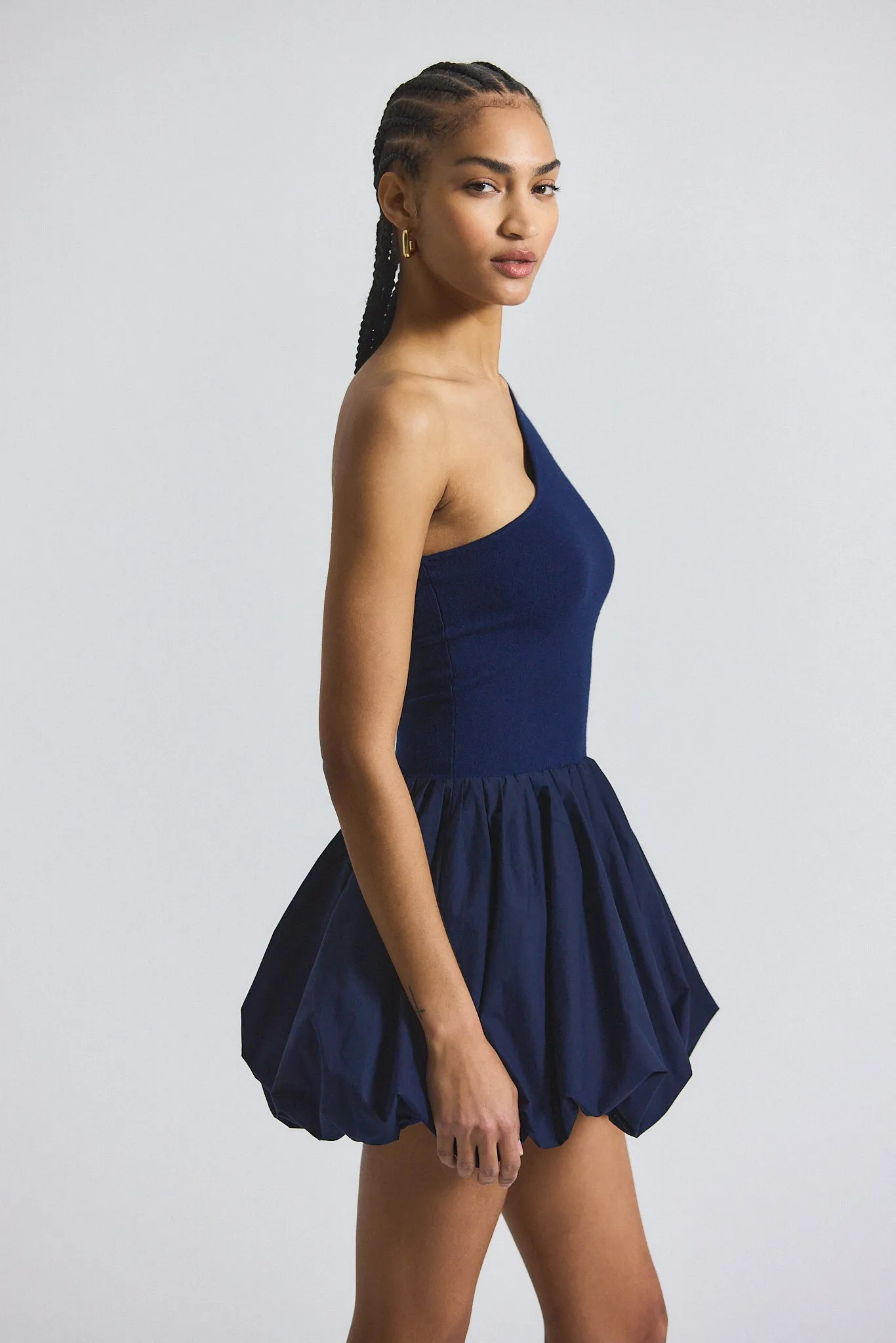 Calla Mixed Media Compact Knit Balloon Dress - Navy sold by Derek Lam product image thumbnail 3