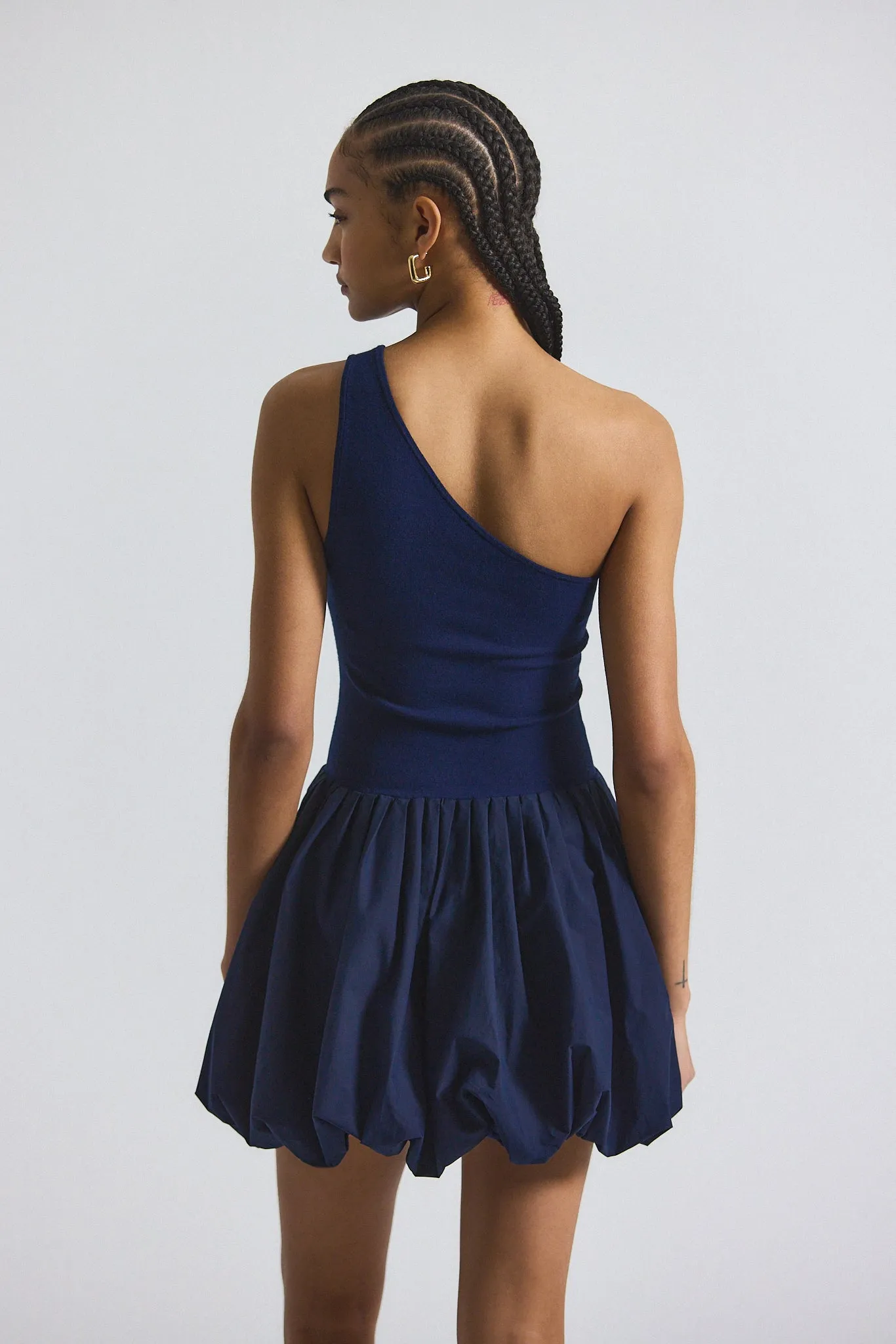 Calla Mixed Media Compact Knit Balloon Dress - Navy sold by Derek Lam product image thumbnail 4