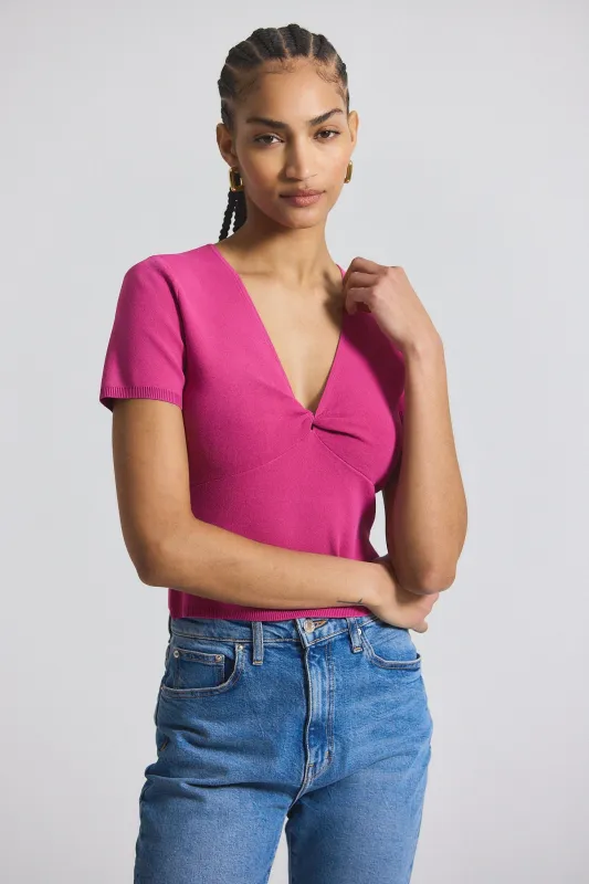 Belle Viscose Compact Knit Twist Front Sweater - Raspberry made by Derek Lam