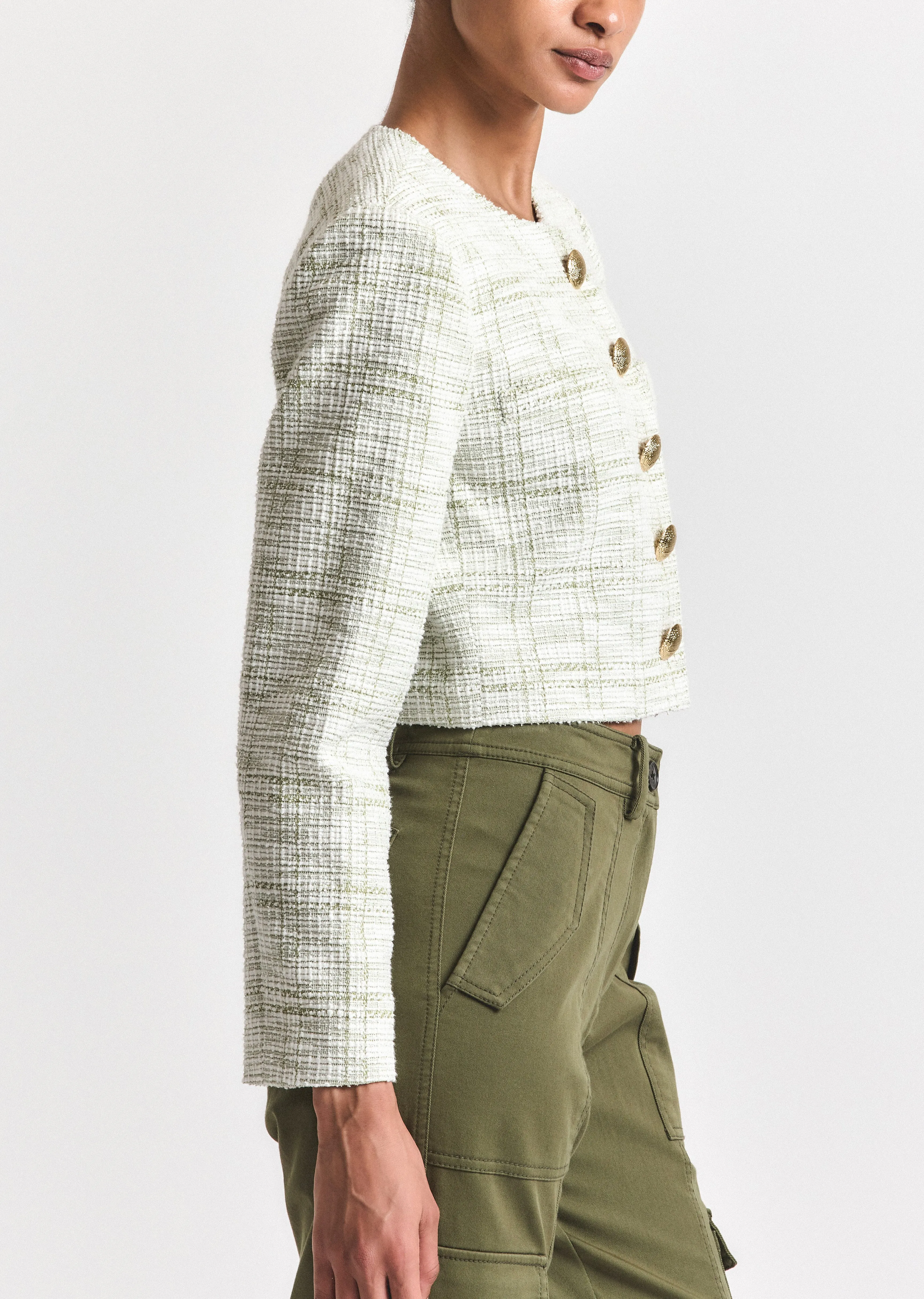 Juliette Tweed Jacket - Soft Sage-White sold by Derek Lam product image thumbnail 3