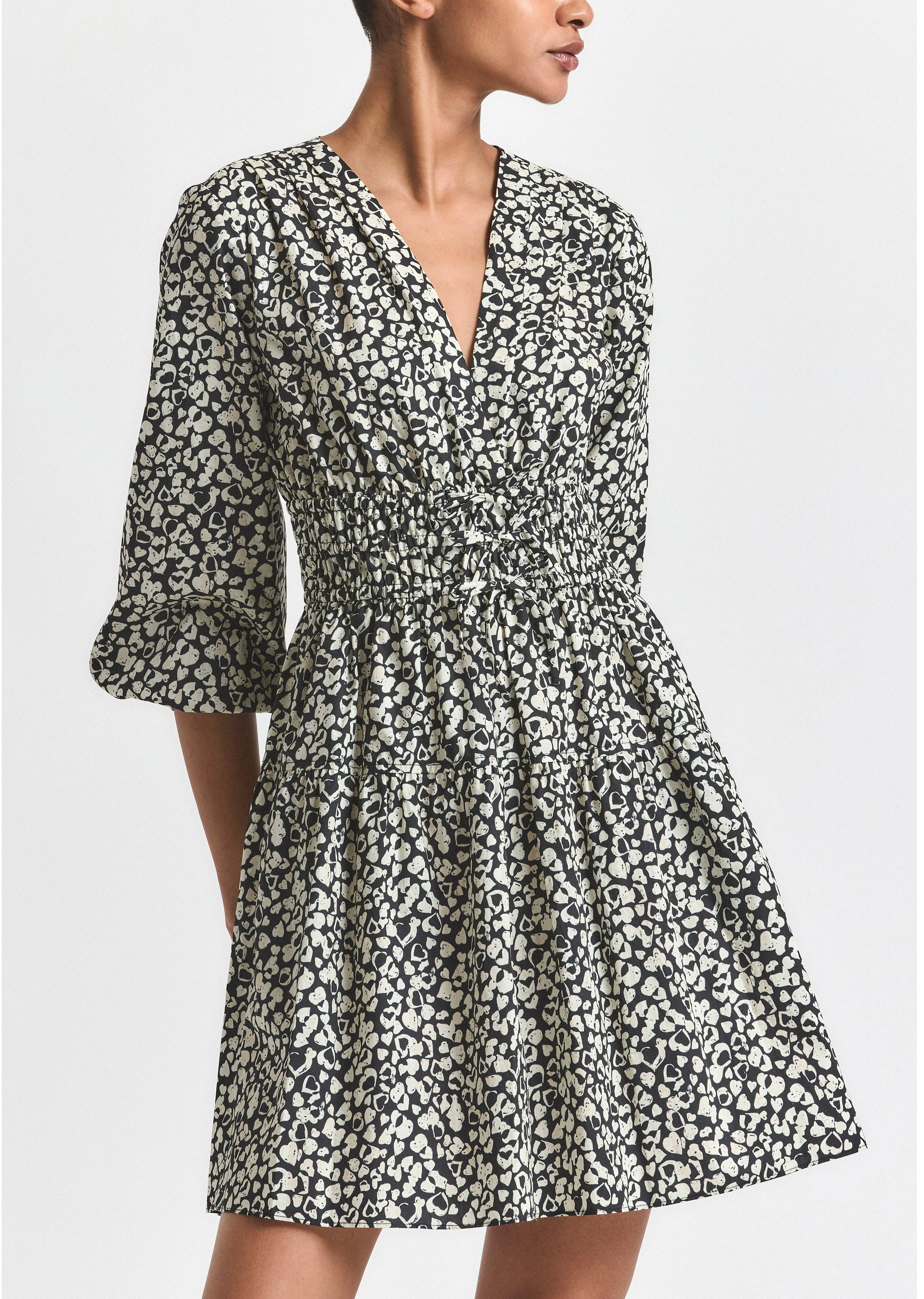 Emma V-Neck Dress - Black-White Hearts sold by Derek Lam