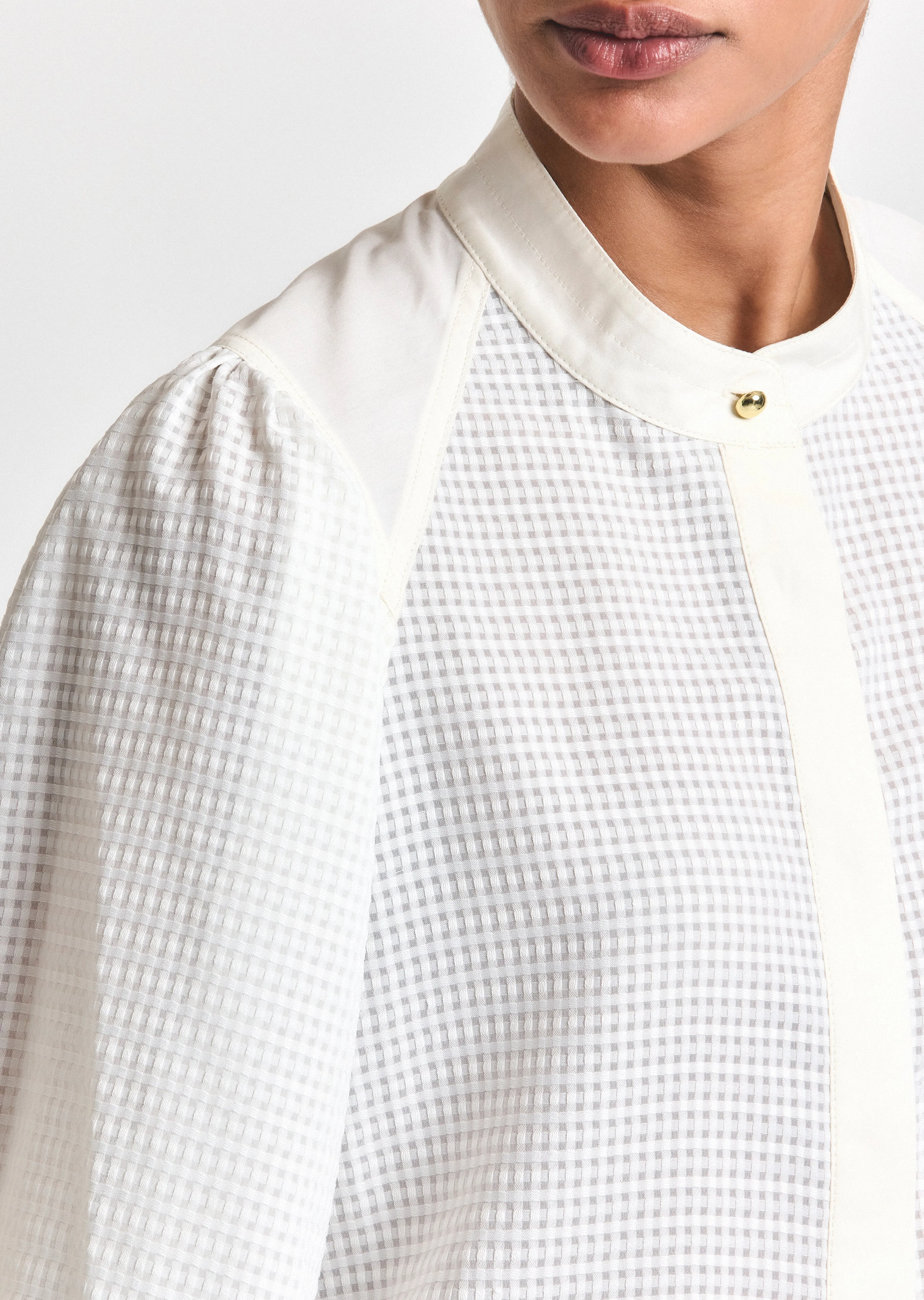 Dianne Mini Grid Georgette Volume Sleeve Blouse - Soft White sold by Derek Lam product image thumbnail 5