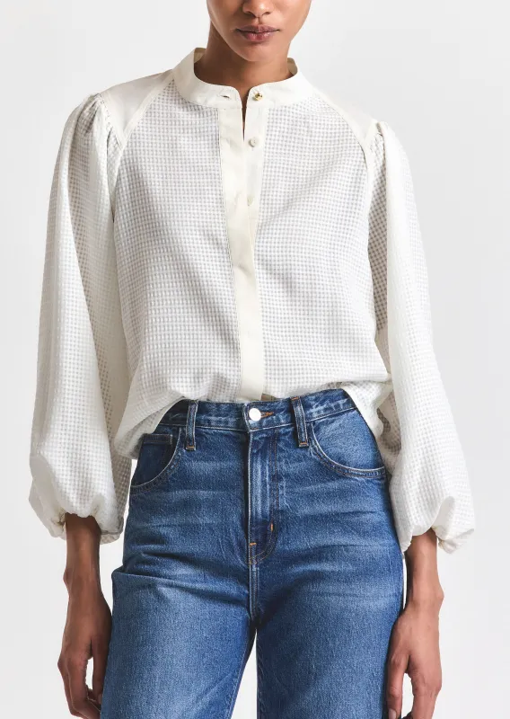 Dianne Mini Grid Georgette Volume Sleeve Blouse - Soft White sold by Derek Lam