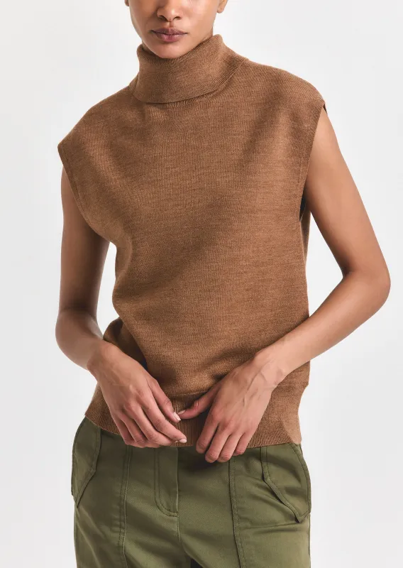 Contro Turtleneck Knit Vest - Mocha Mousse sold by Derek Lam