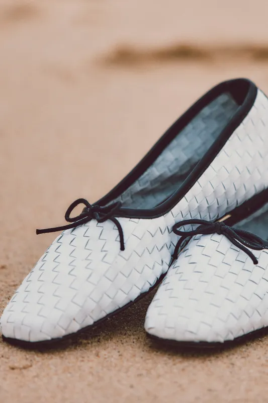 Jada Square Toe Ballet Flat - White Woven Calf sold by Derek Lam