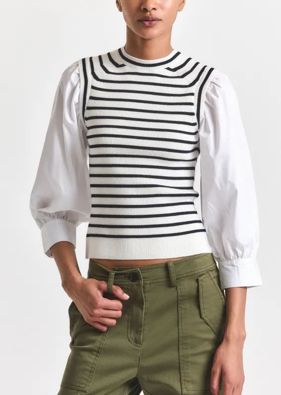 Tirza Mixed Media Top - White-Navy sold by Derek Lam