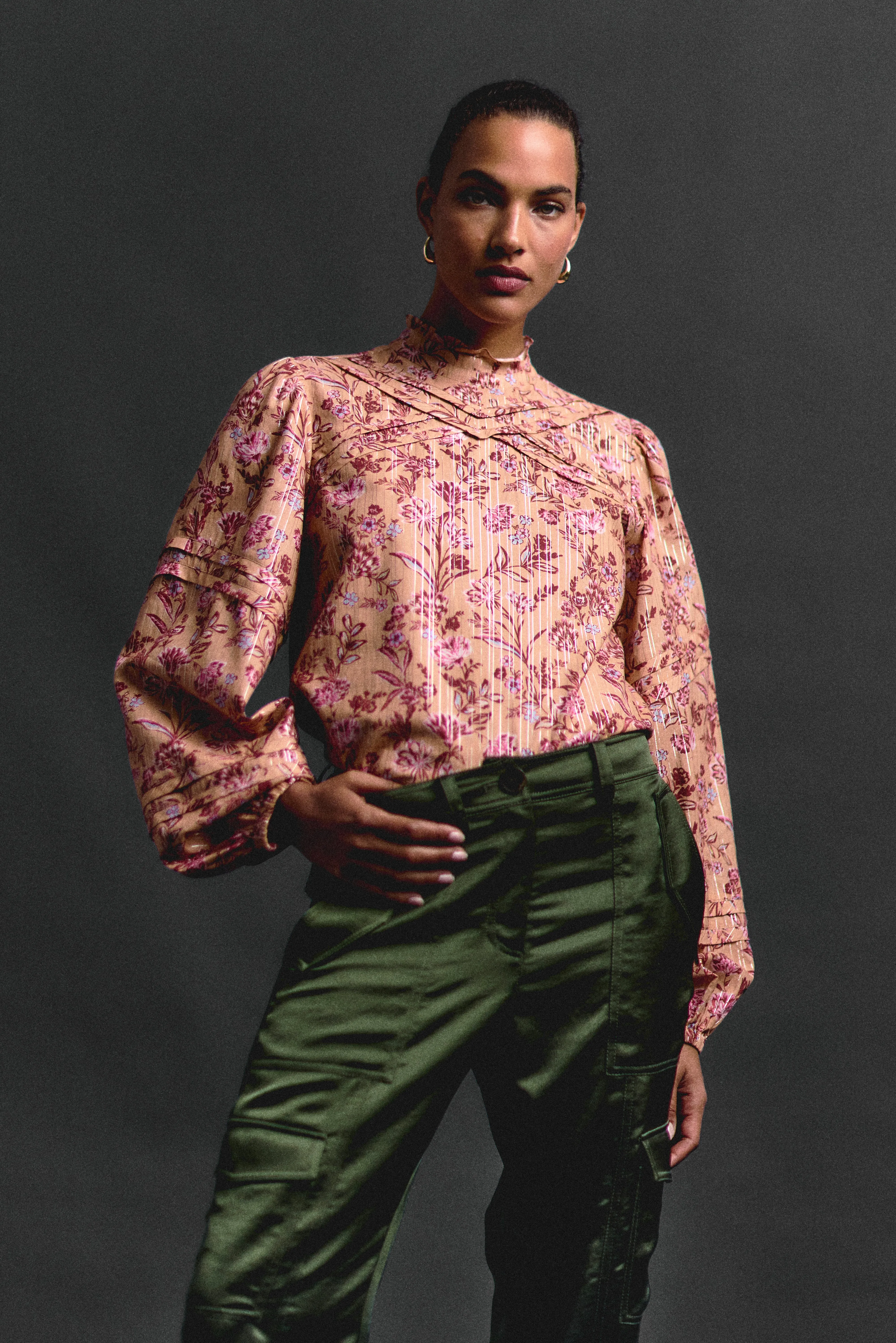 Marlowe Lurex Stripe Printed Voile Long Sleeve Blouse - Camel Multi sold by Derek Lam product image thumbnail 2