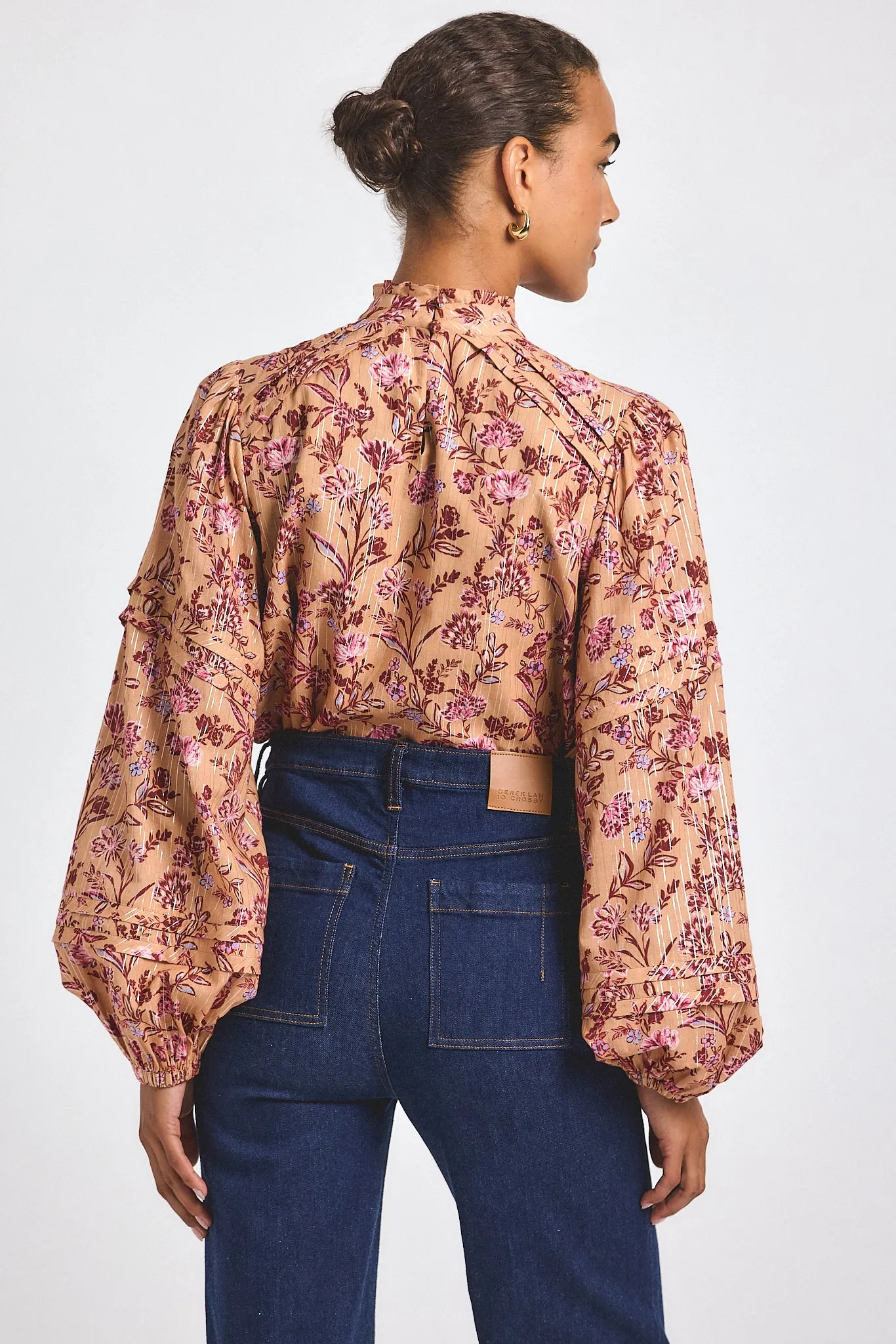 Marlowe Lurex Stripe Printed Voile Long Sleeve Blouse - Camel Multi sold by Derek Lam product image thumbnail 5