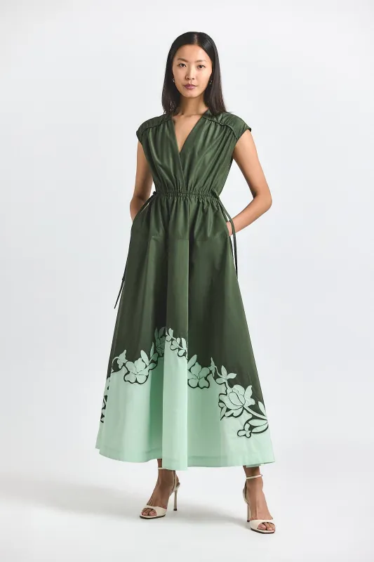 Nara Cotton Poly Poplin Applique Dress - Fatigue-Seafoam sold by Derek Lam