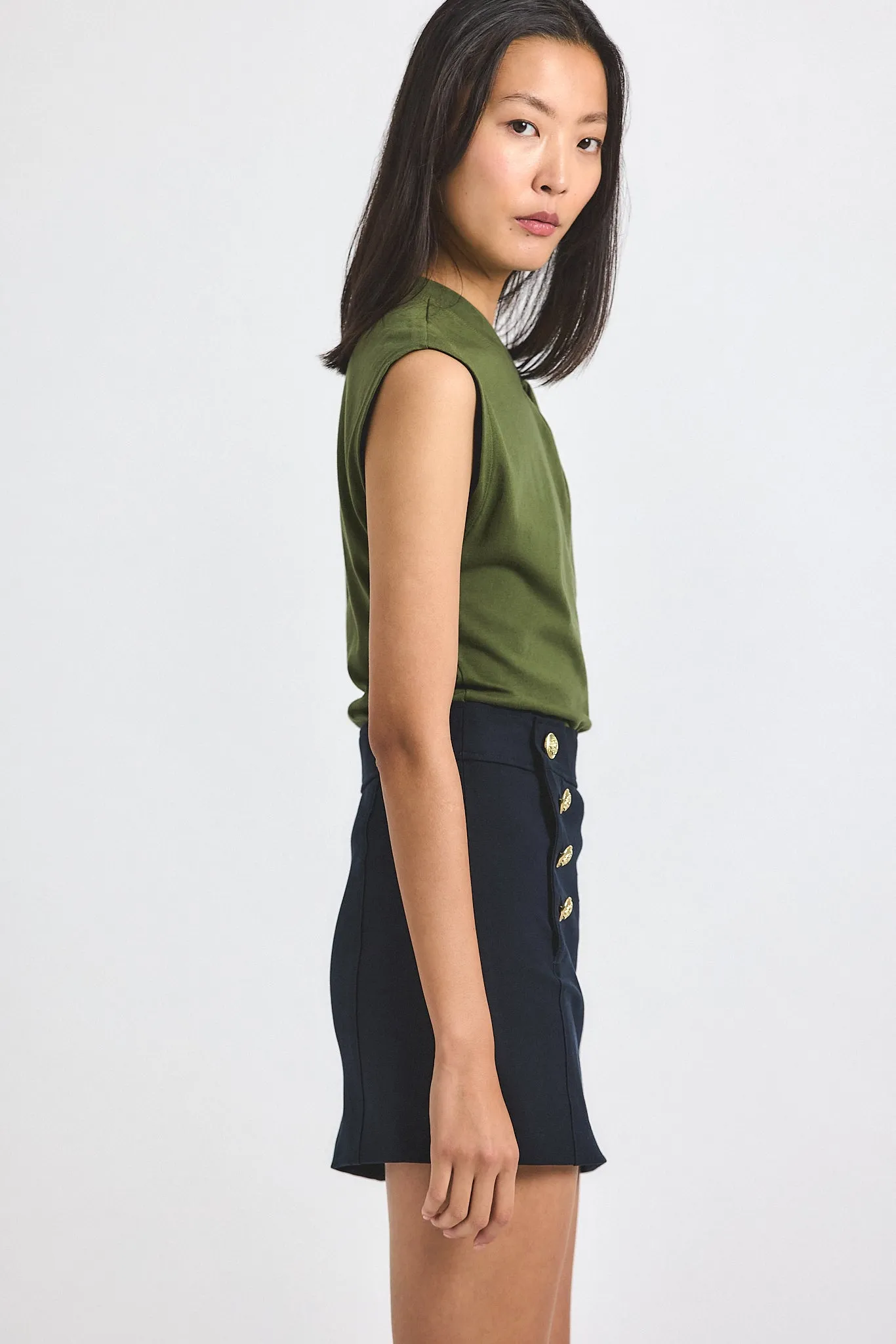 Nia Assymmetric Embellished Twist Tee - Fatigue sold by Derek Lam product image thumbnail 3