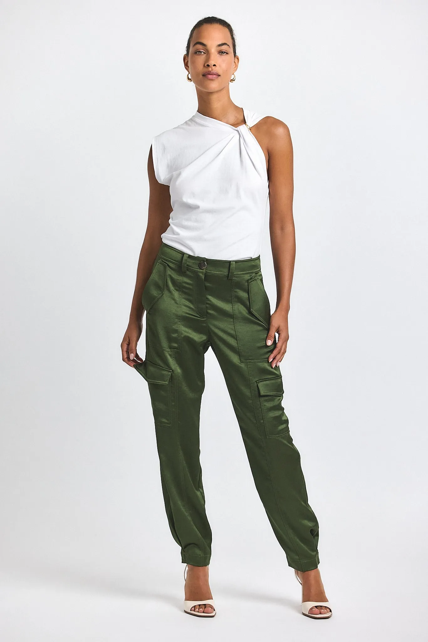 Elian Satin Cargo Pant - Fatigue sold by Derek Lam