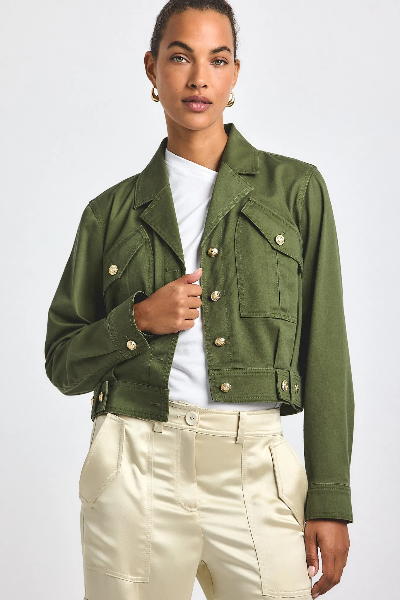Celinora Cotton Drill Cropped Jacket - Fatigue sold by Derek Lam