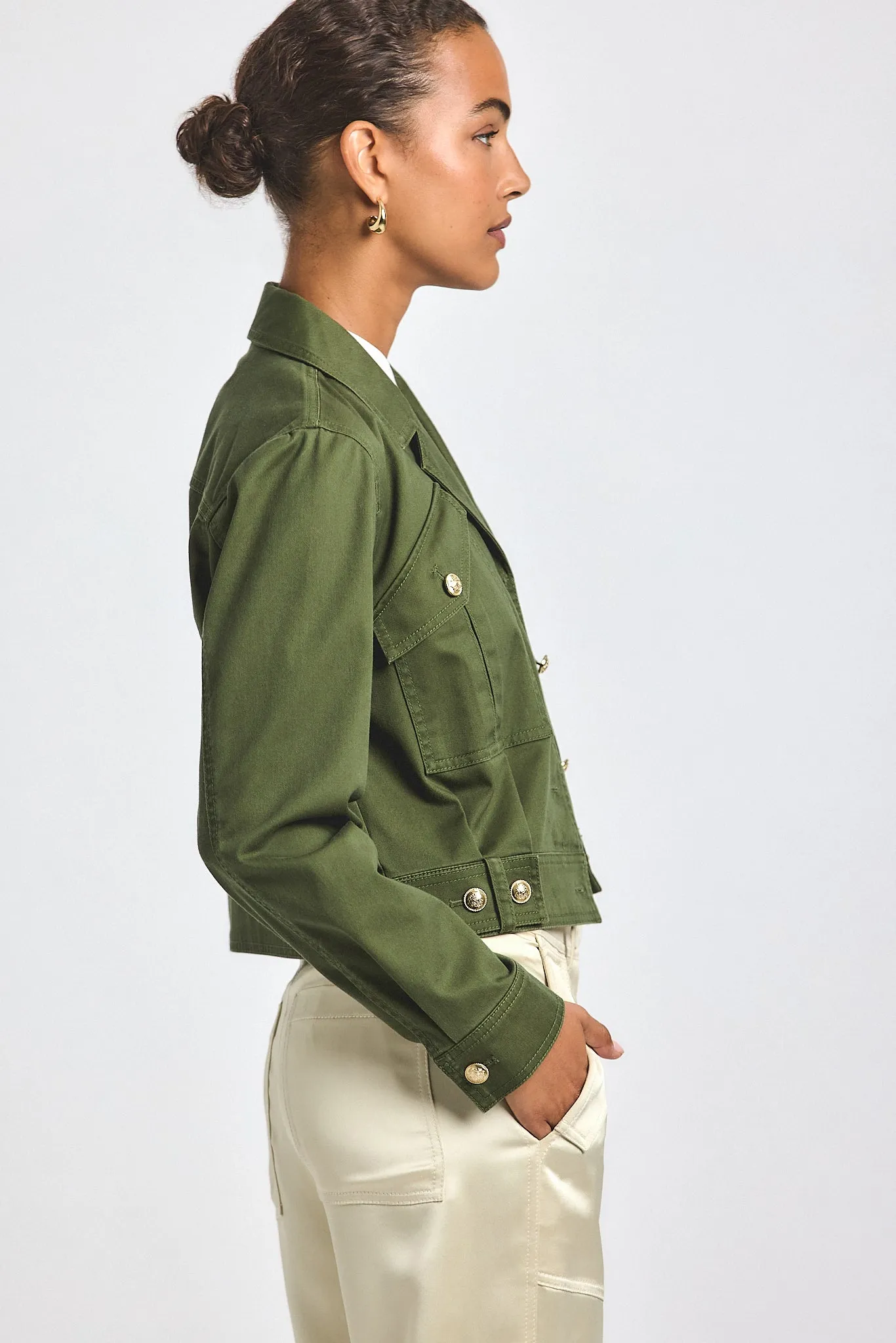 Celinora Cotton Drill Cropped Jacket - Fatigue sold by Derek Lam product image thumbnail 5