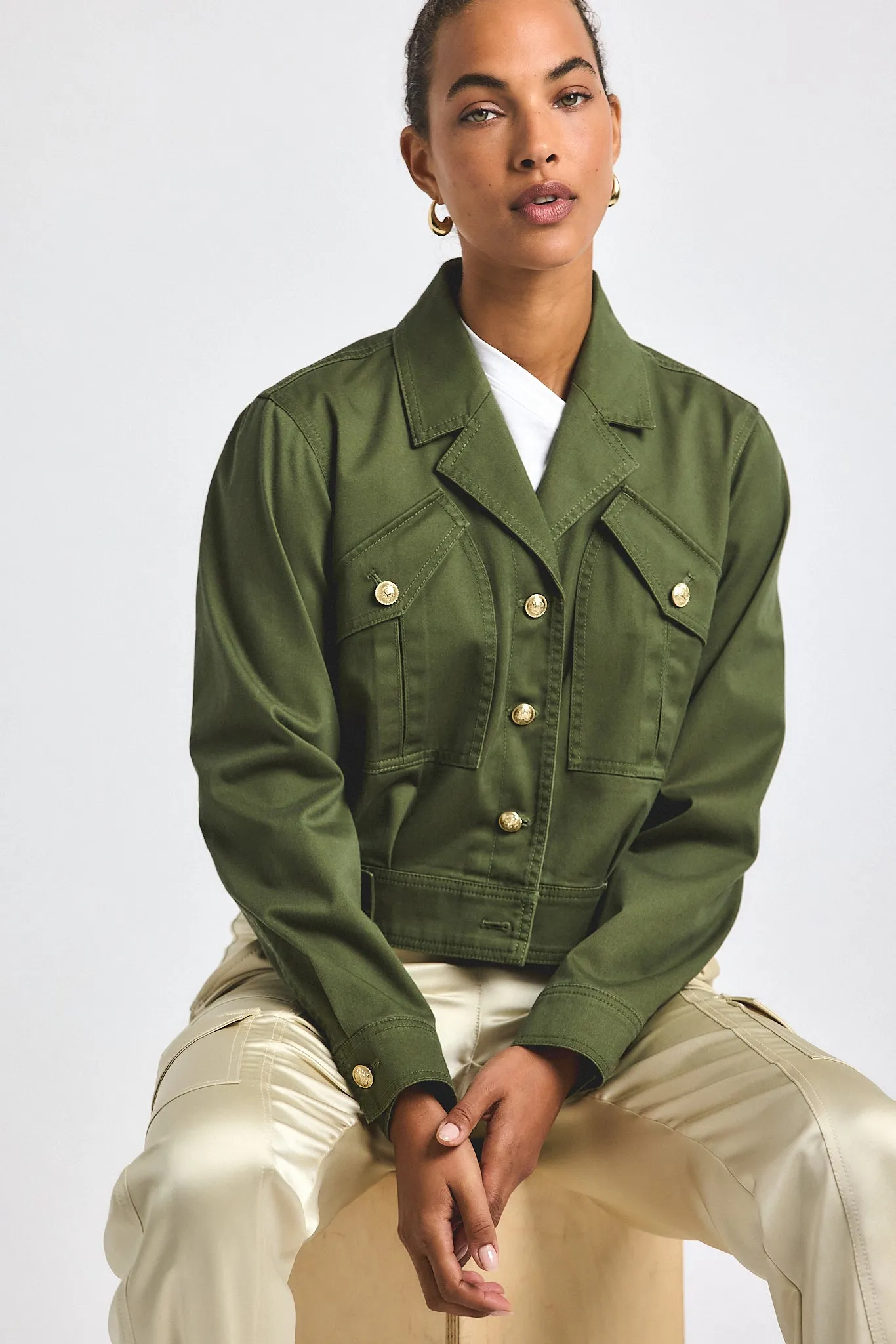 Celinora Cotton Drill Cropped Jacket - Fatigue sold by Derek Lam product image thumbnail 4