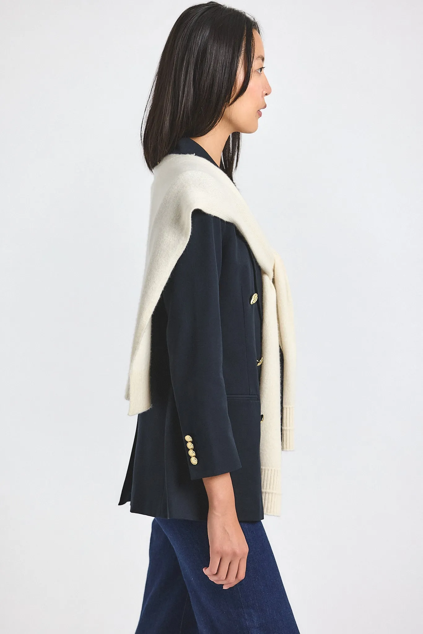 Walter Double Breasted Jacket with Shrug - Black-Chalk sold by Derek Lam product image thumbnail 4