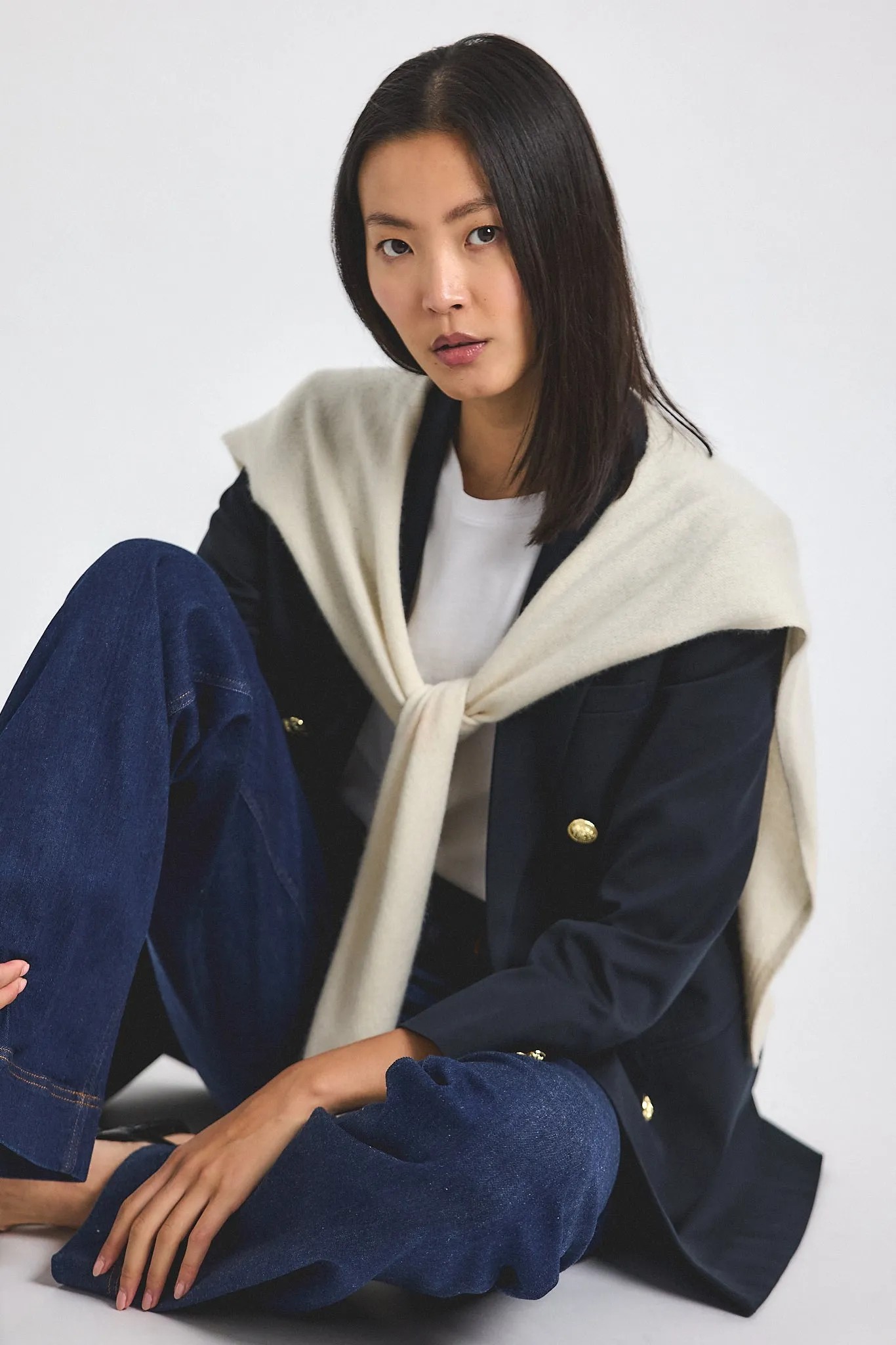 Walter Double Breasted Jacket with Shrug - Black-Chalk sold by Derek Lam product image thumbnail 3