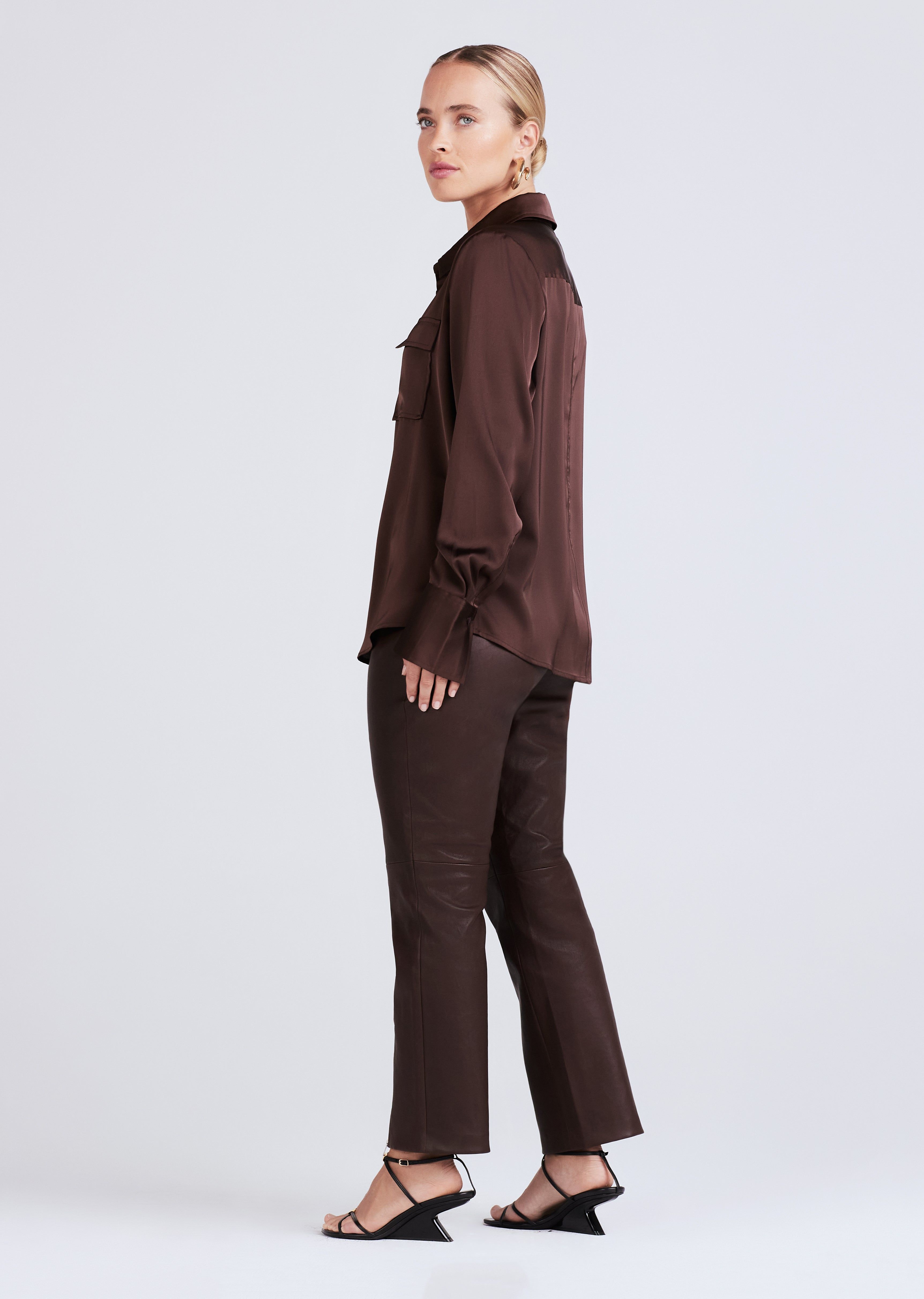 Lorena Button Down Blouse - Chocolate sold by Derek Lam product image thumbnail 3