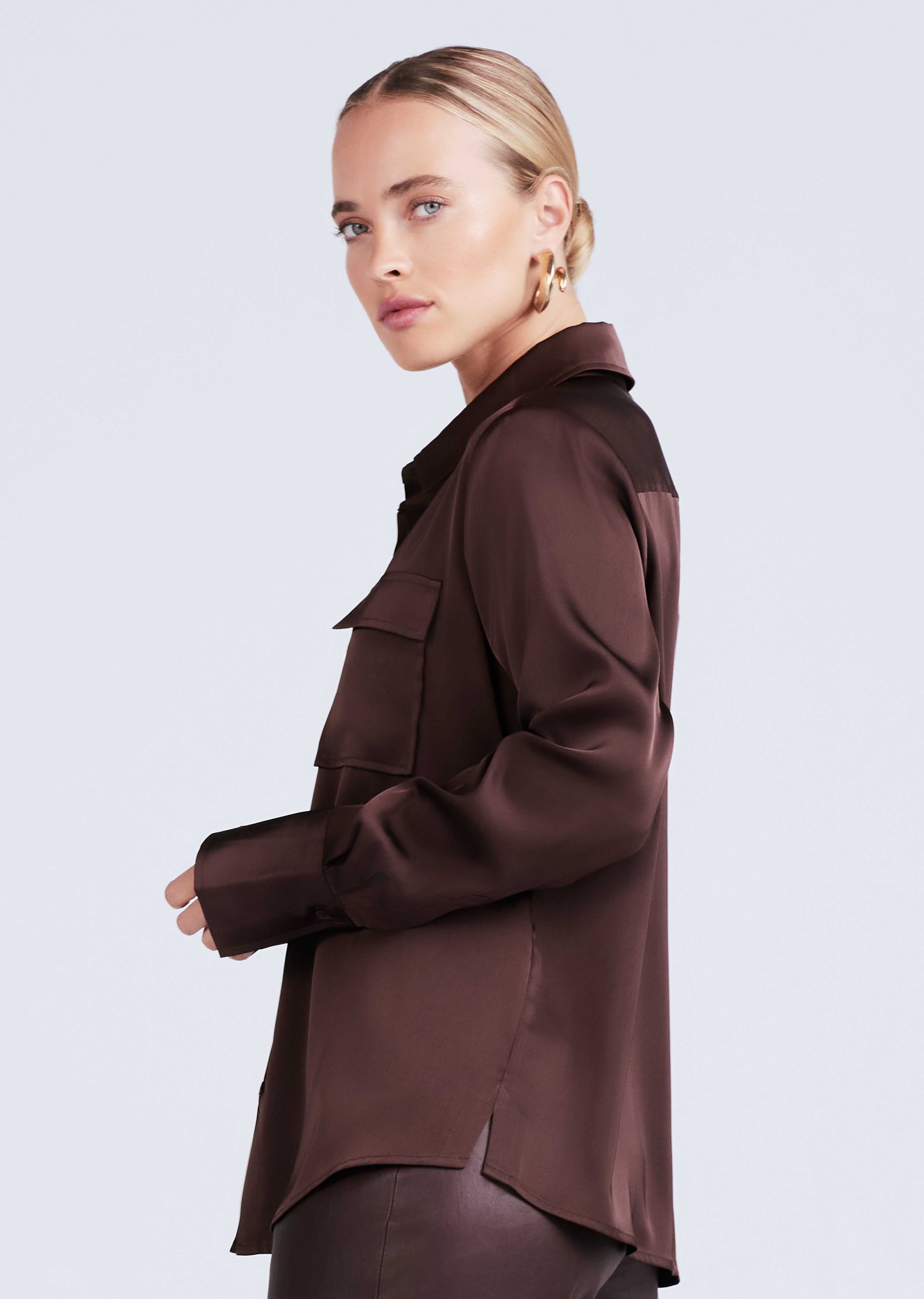 Lorena Button Down Blouse - Chocolate sold by Derek Lam product image thumbnail 2