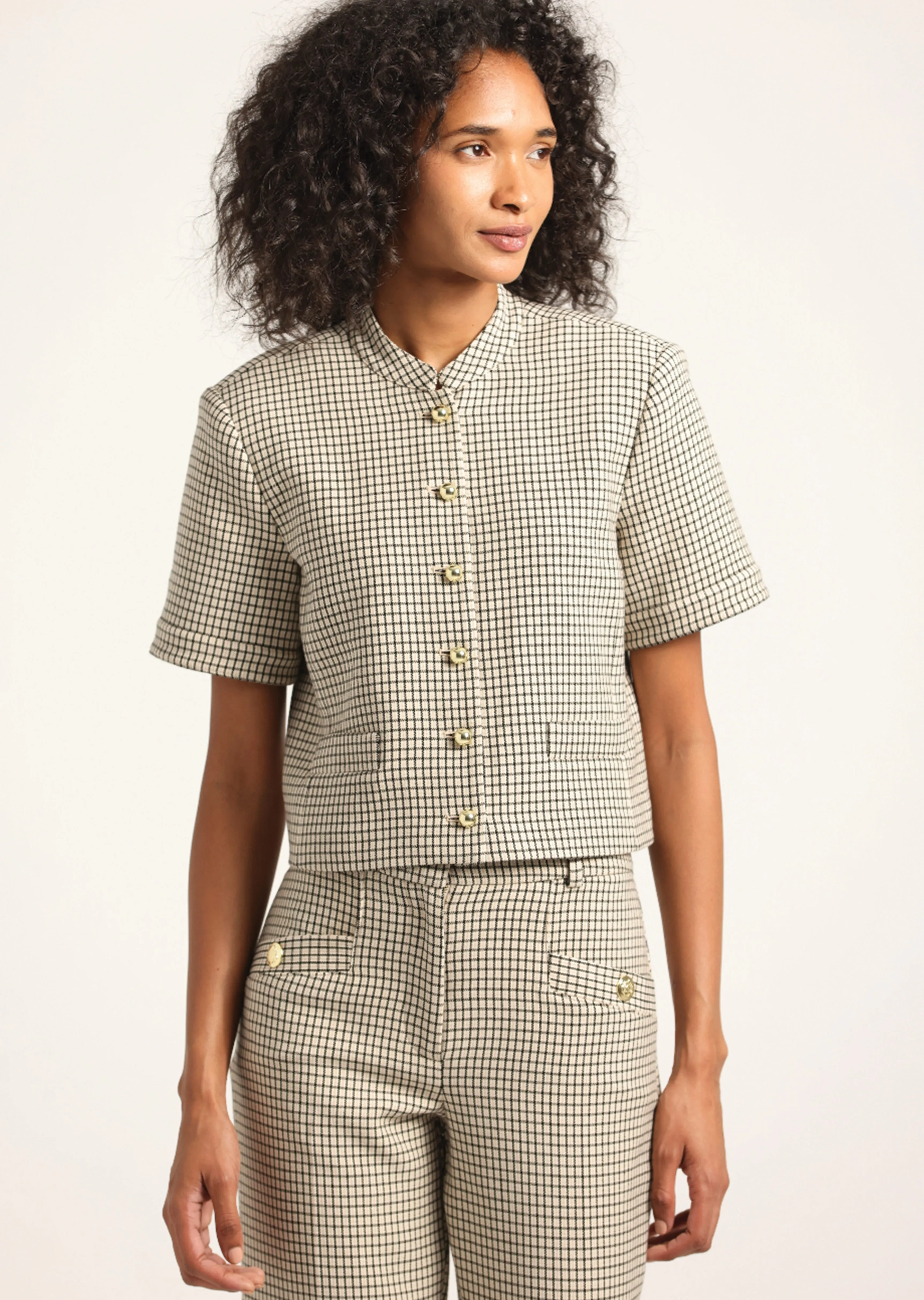 Grace Short Sleeve Jacket - Biscuit Multi sold by Derek Lam