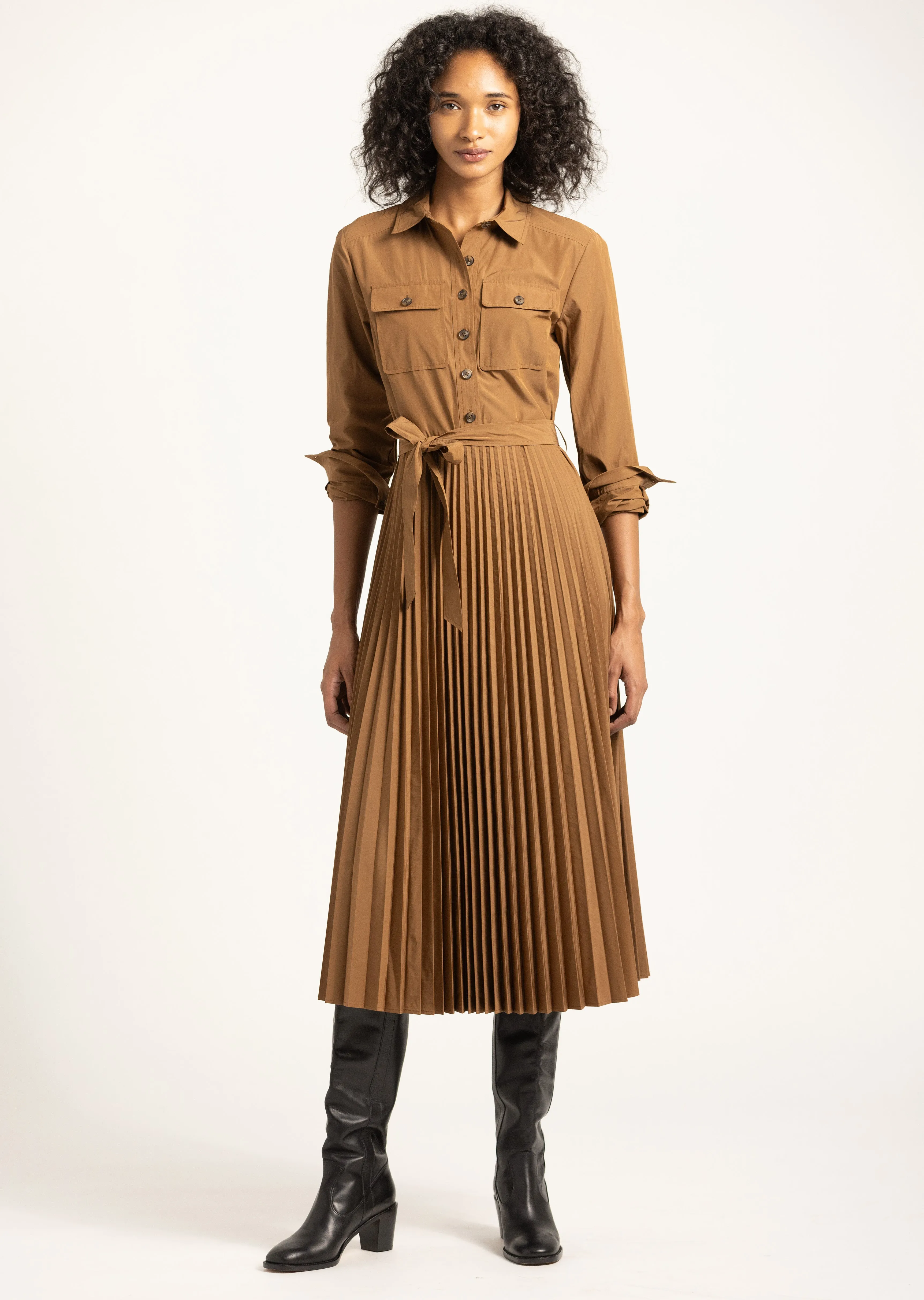 Kenza Pleated Midi Dress - Dark Mocha sold by Derek Lam