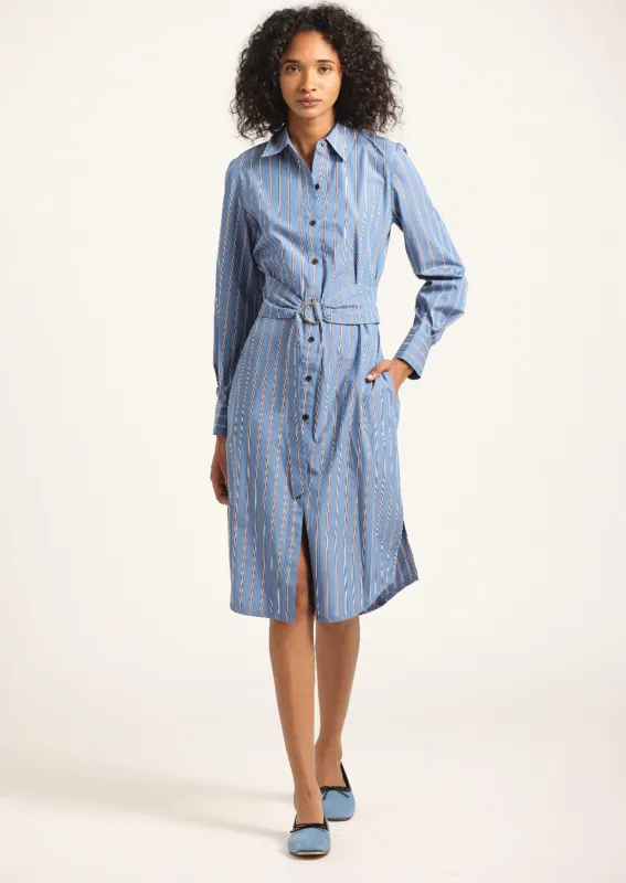 Veronica Belted Shirt Dress - Cezanne Blue Stripe sold by Derek Lam