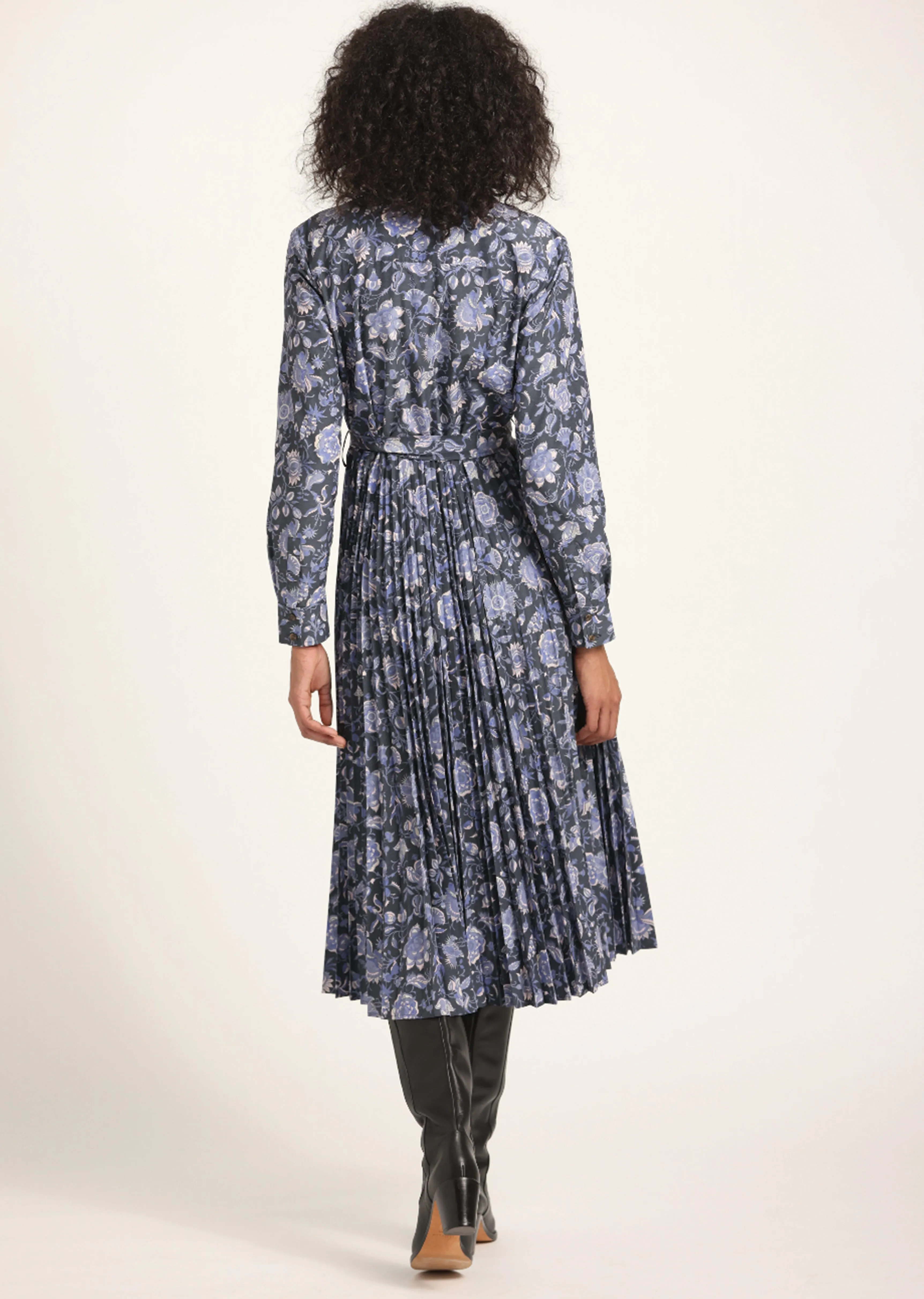Kenza Pleated Midi Dress - Batik Navy Floral sold by Derek Lam product image thumbnail 5