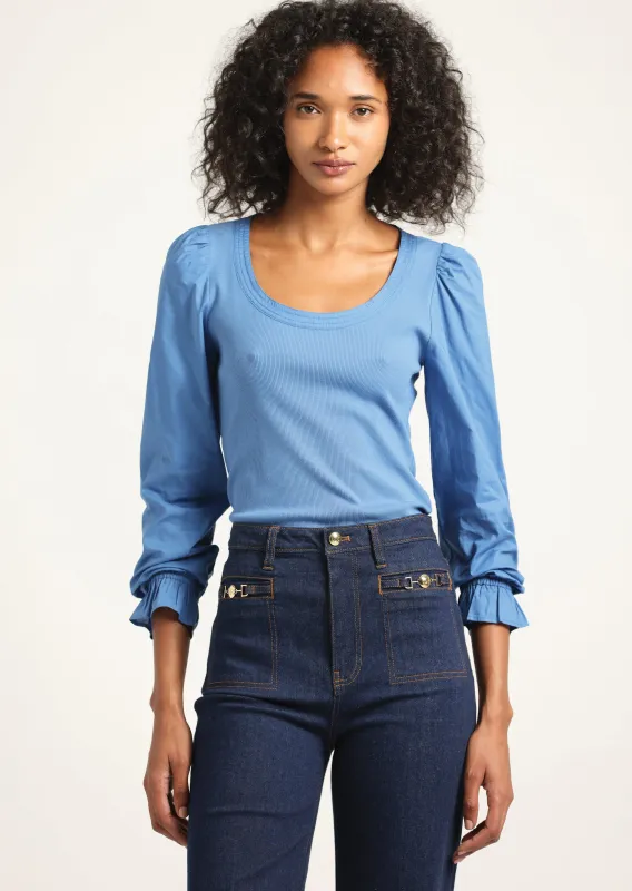 Aishah Scoop Neck Long Sleeve Ribbed Top - Winter Sky sold by Derek Lam