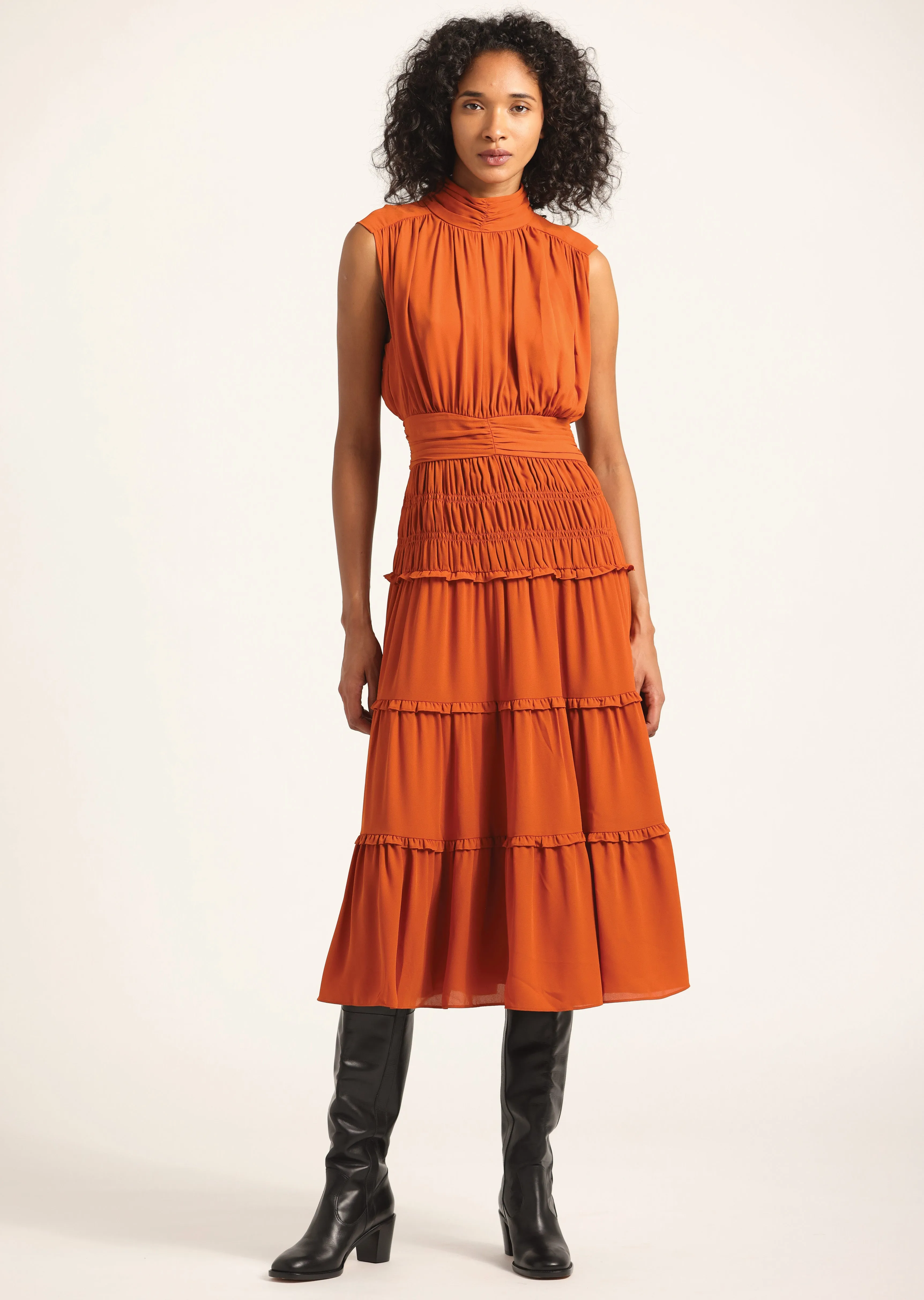 Junia Rouched Midi Dress - Cinnamon sold by Derek Lam