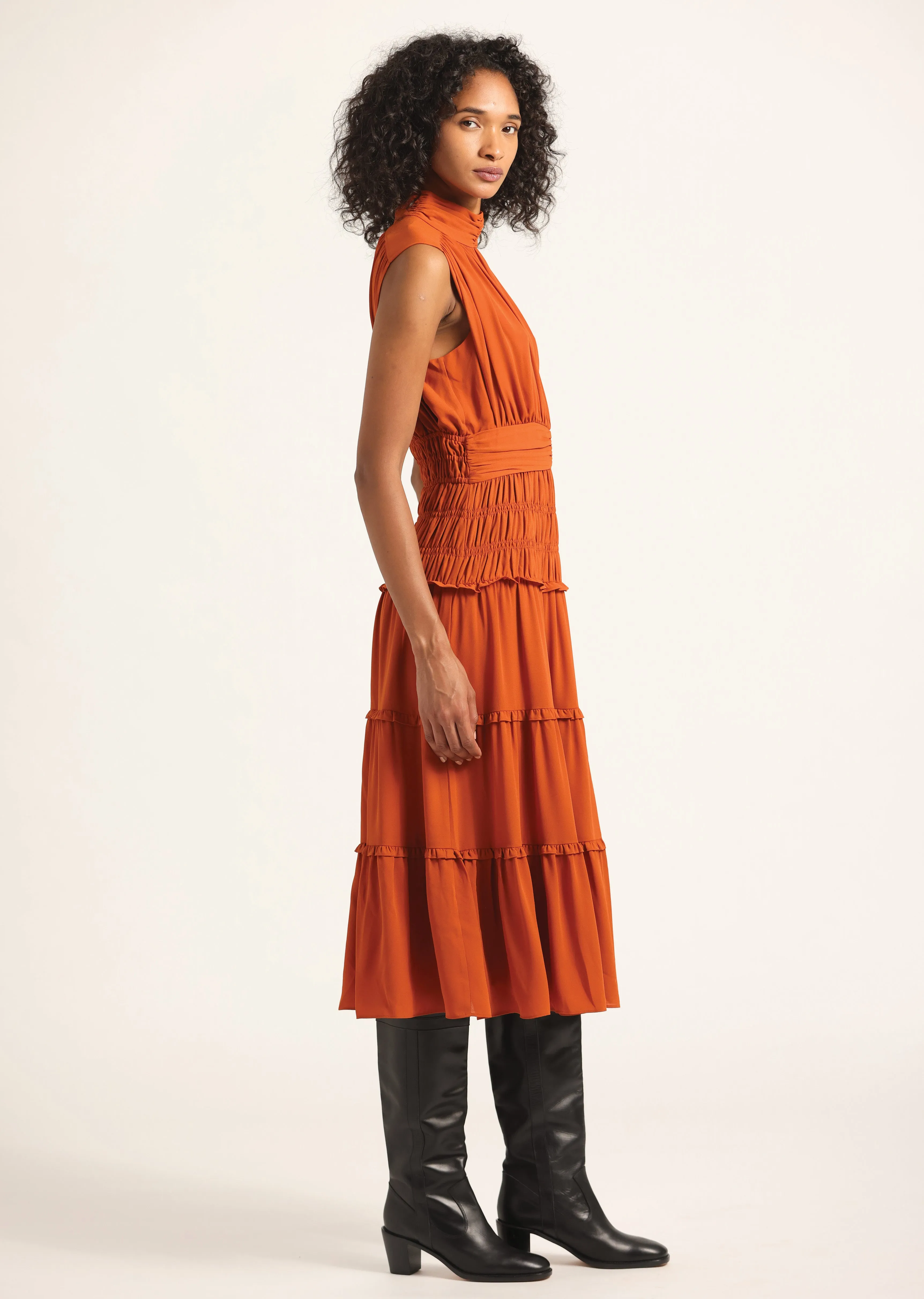Junia Rouched Midi Dress - Cinnamon sold by Derek Lam product image thumbnail 3
