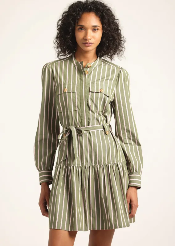 Kayla Utility Mini Shirt Dress - Fatigue Multi Stripe sold by Derek Lam