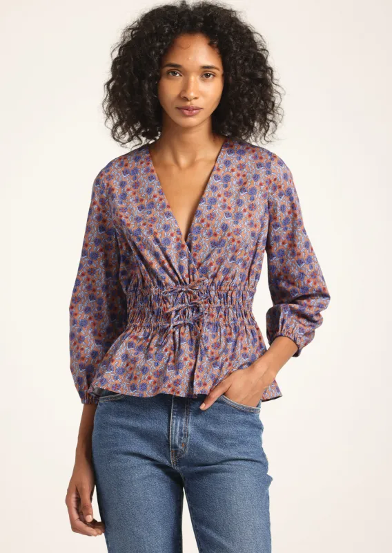 Lilith V-Neck Blouse - Dark Mocha Multi Floral sold by Derek Lam