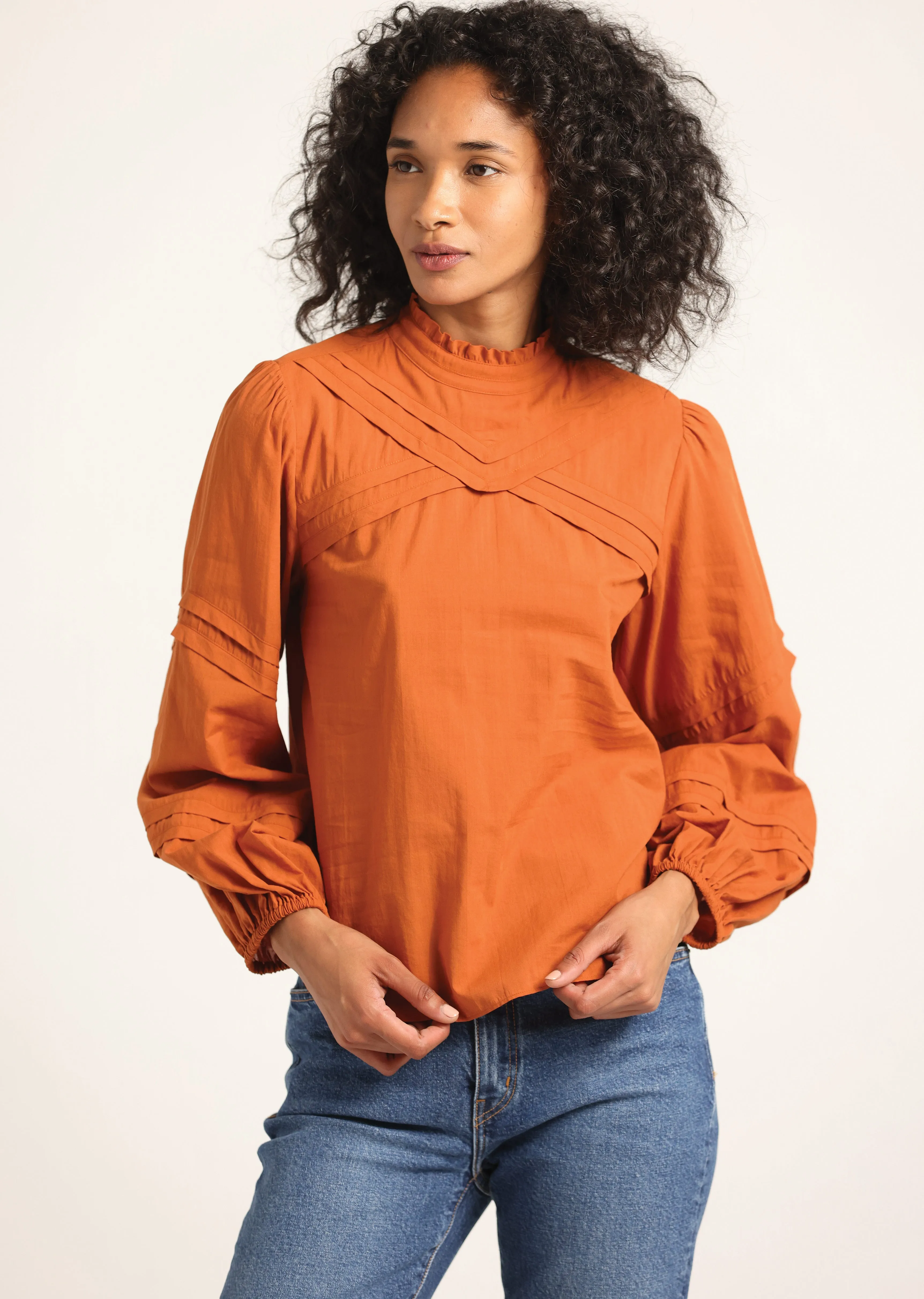 Marlowe Long Sleeve Blouse - Cinnamon sold by Derek Lam