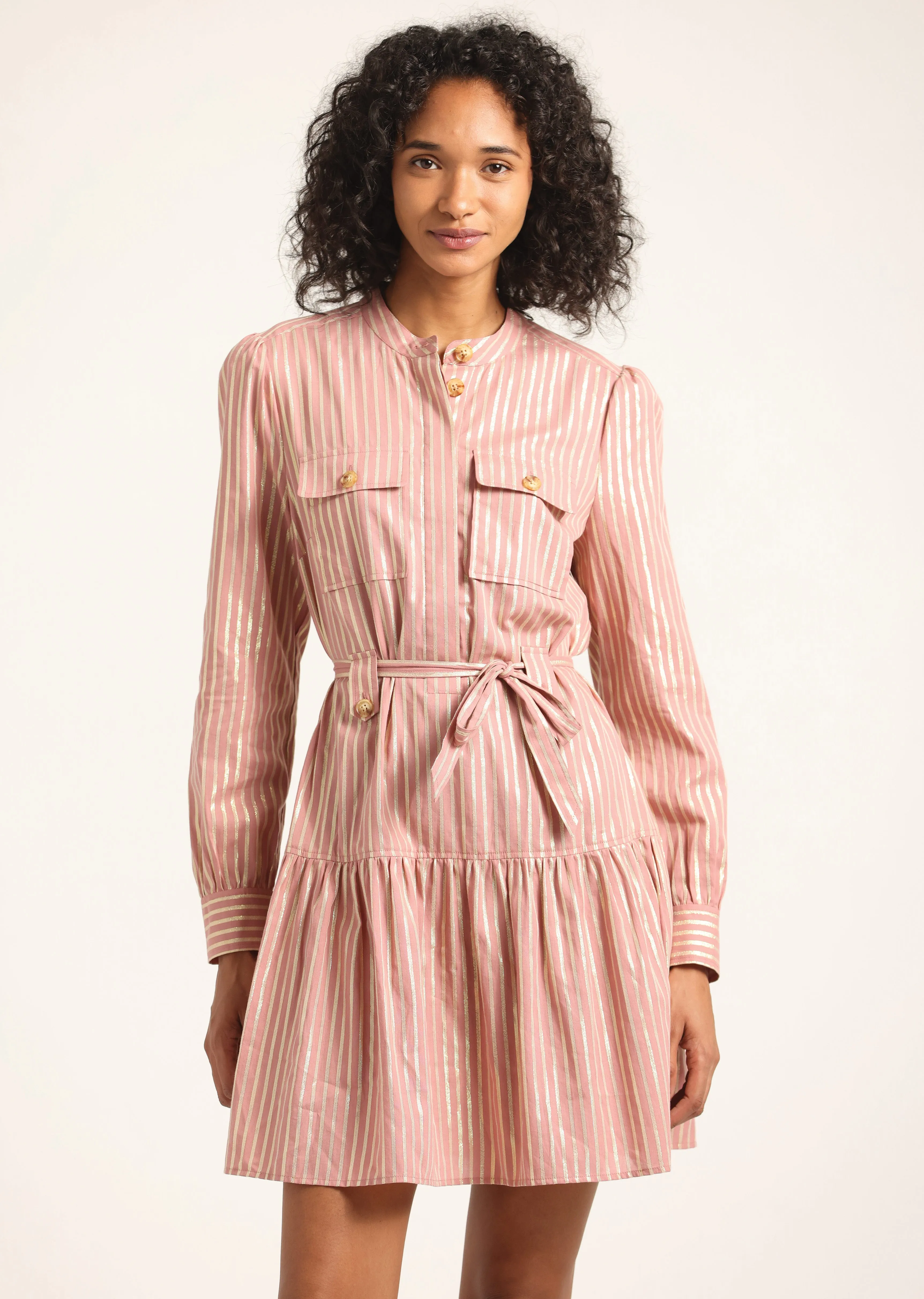 Kayla Utility Mini Shirt Dress - Rosewood-Gold sold by Derek Lam