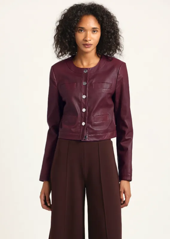 Penny Stretch Leather Jacket - Black Cherry sold by Derek Lam