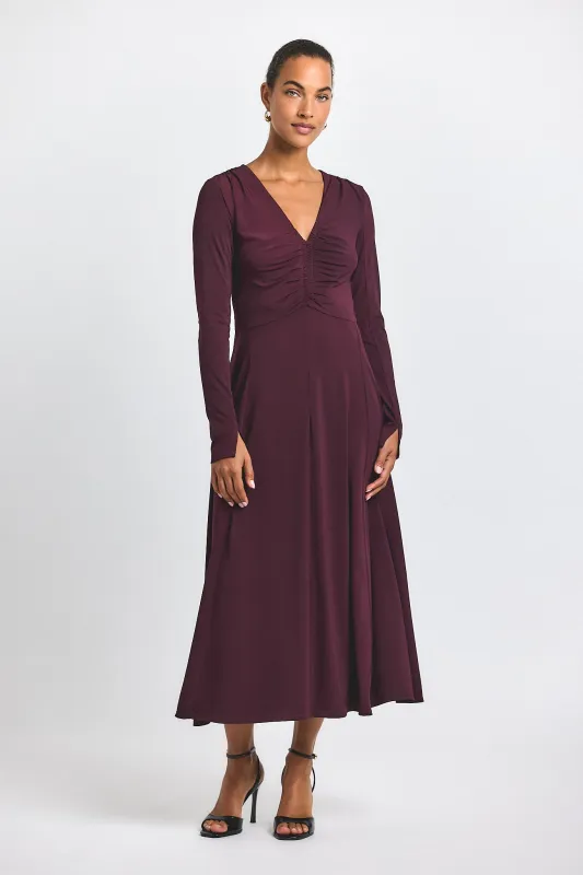 Isabella Ruched Front Long Sleeve Dress - Black Cherry sold by Derek Lam
