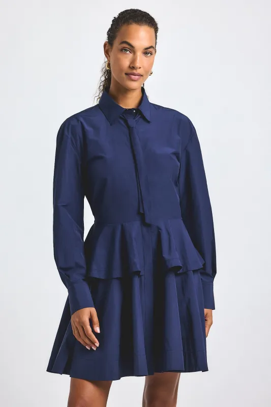 Azuren Cotton Poly Peplum Shirt Dress - Navy sold by Derek Lam