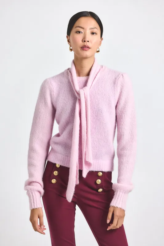 Leilani Plush Knit Tie Neck Sweater - Slipper Pink sold by Derek Lam