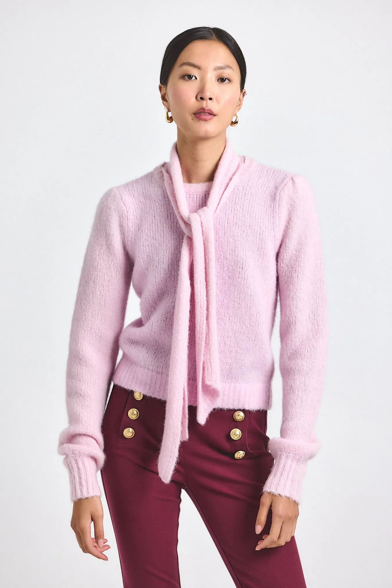 Leilani Plush Knit Tie Neck Sweater - Slipper Pink sold by Derek Lam