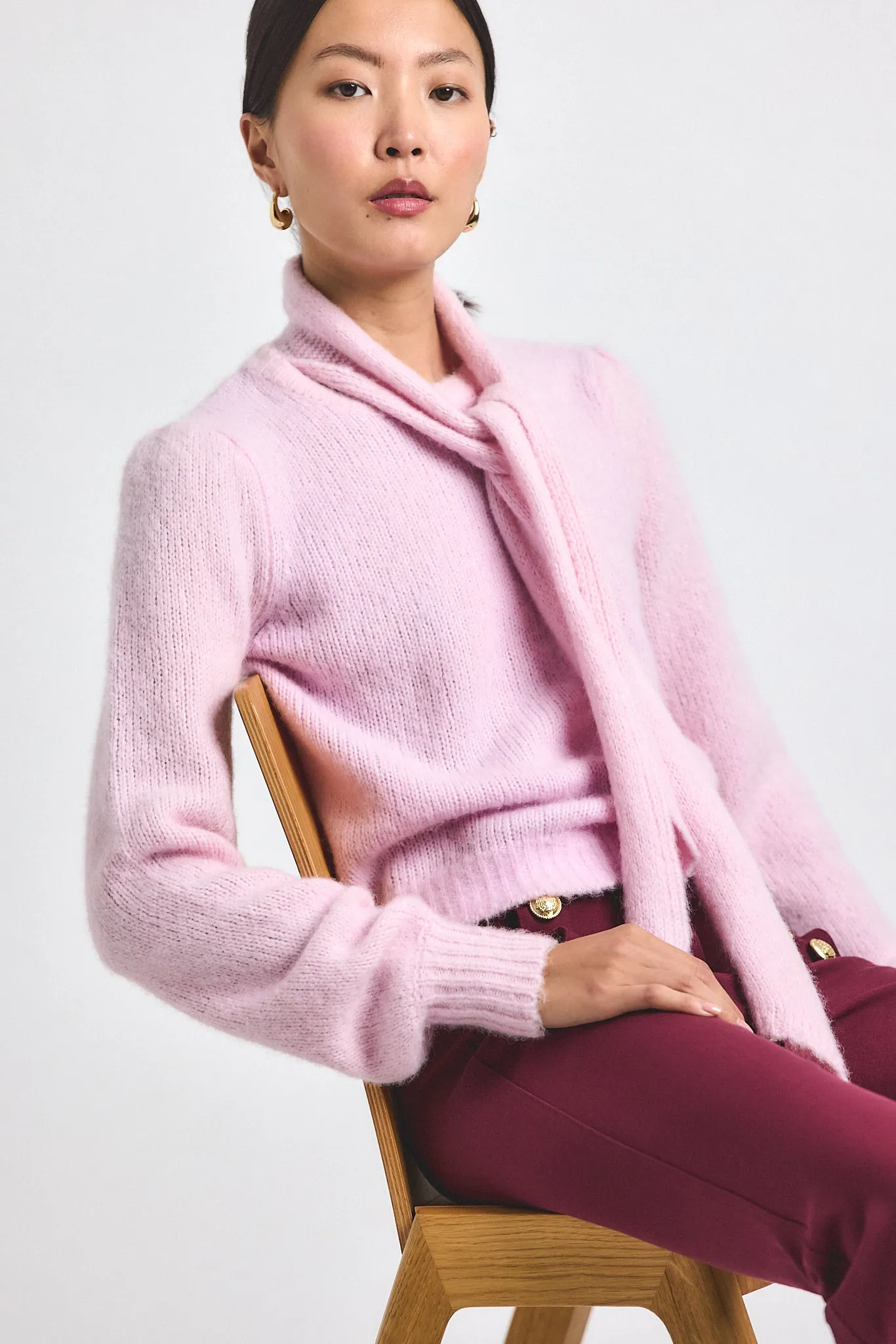 Leilani Plush Knit Tie Neck Sweater - Slipper Pink sold by Derek Lam product image thumbnail 3